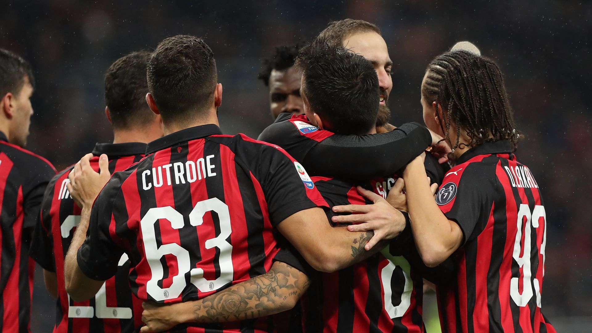 Milan players celebrating Milan Genoa Serie A