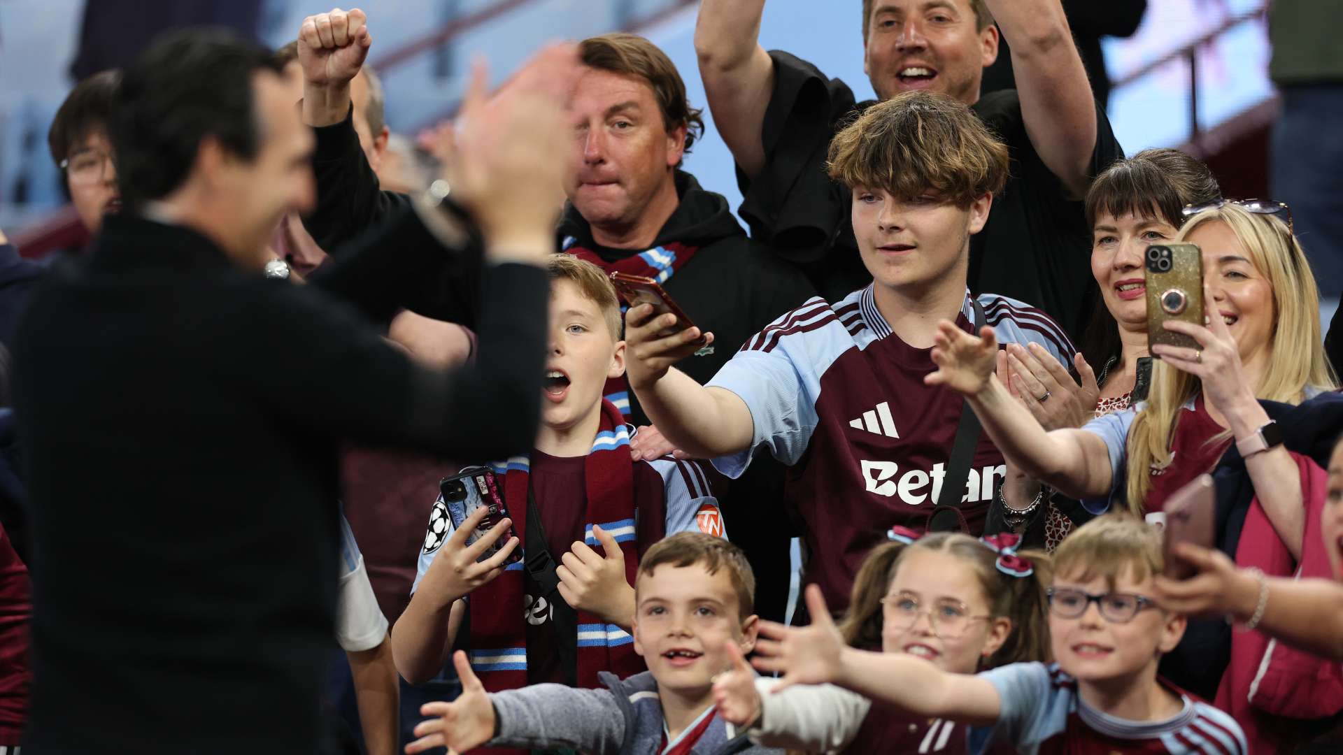 Unai Emery and fans at Villa Park