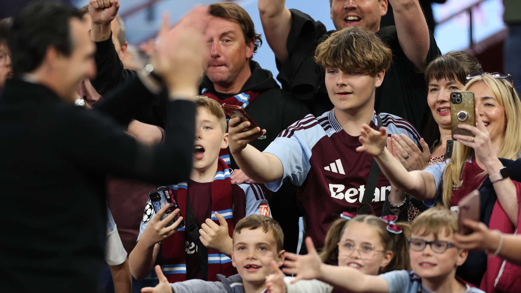 Unai Emery and fans at Villa Park
