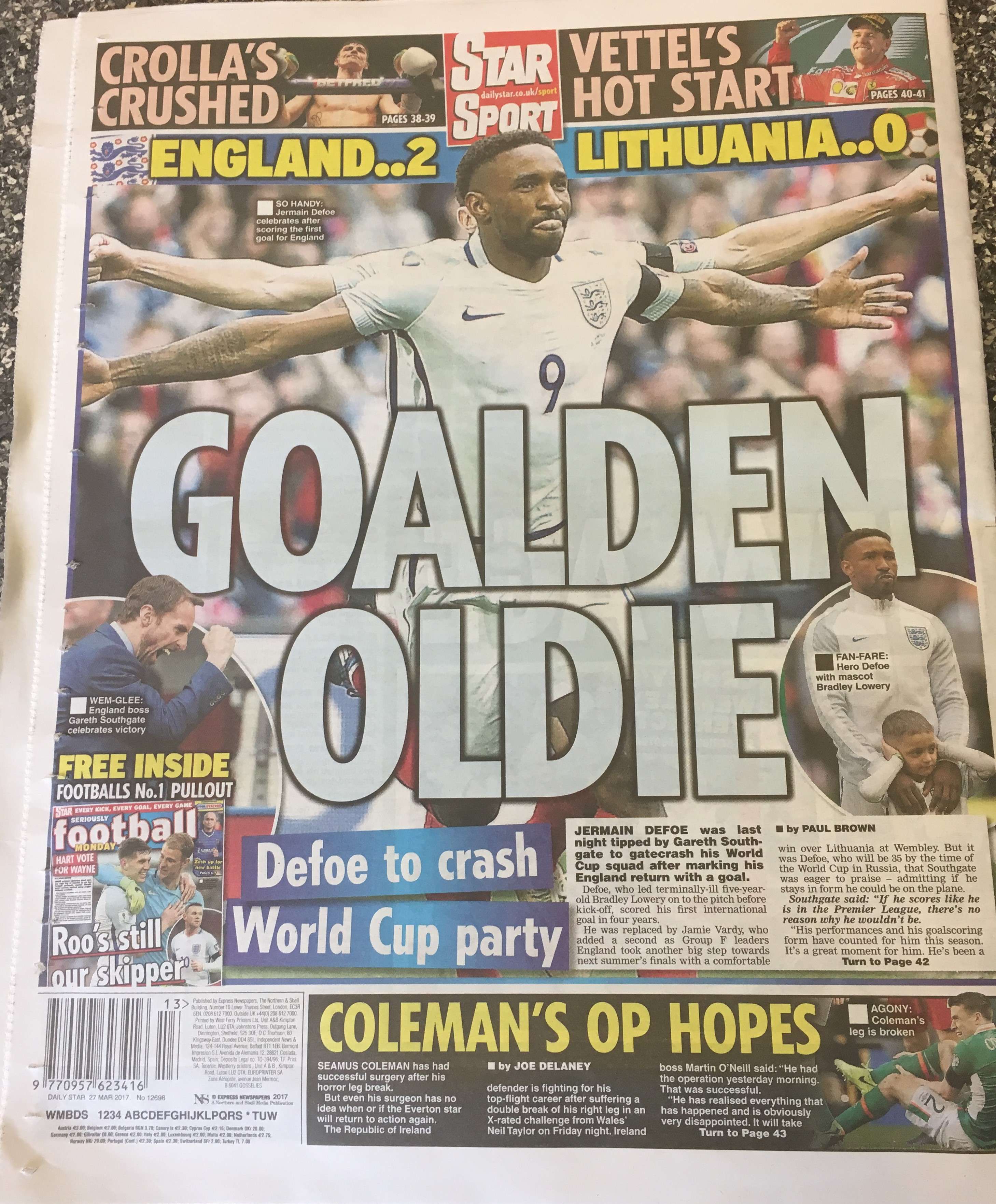 3월 27일 영국 신문 백페이지