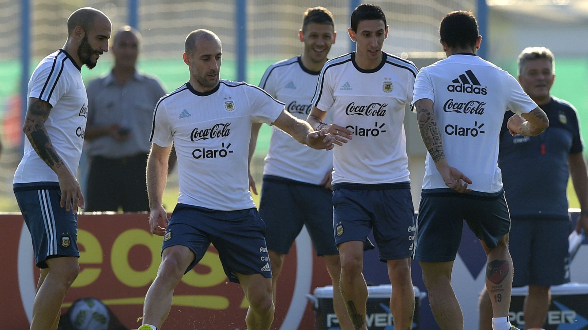 Javier Pinola Pablo Zabaleta Angel Di Maria Argentina training 22032016