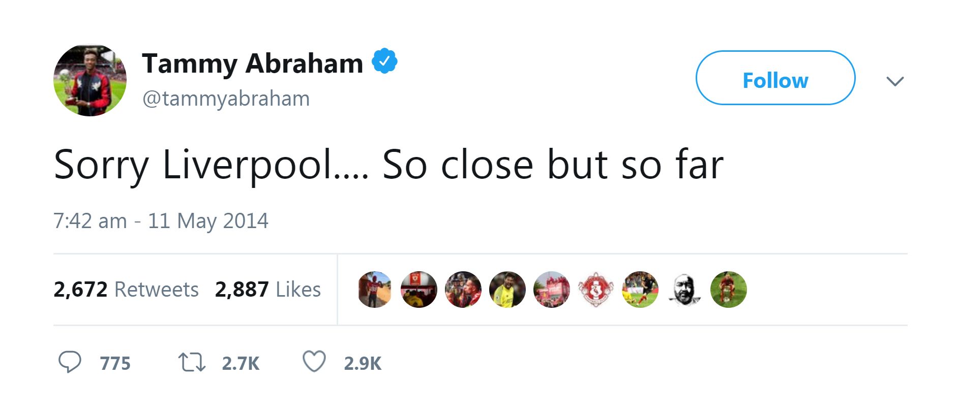 Tammy Abraham tweet from 2014