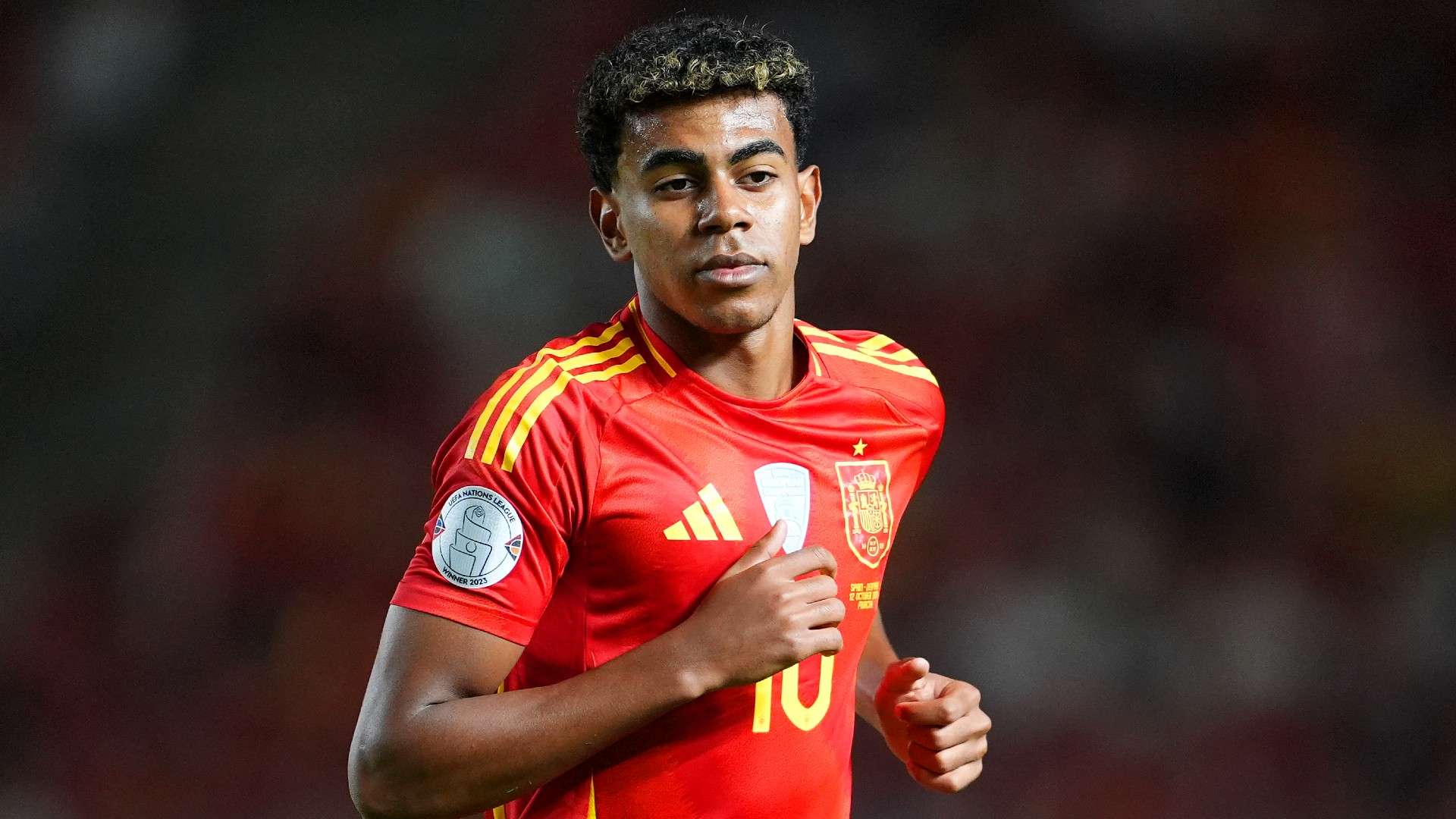 Lamine Yamal of Spain looks on