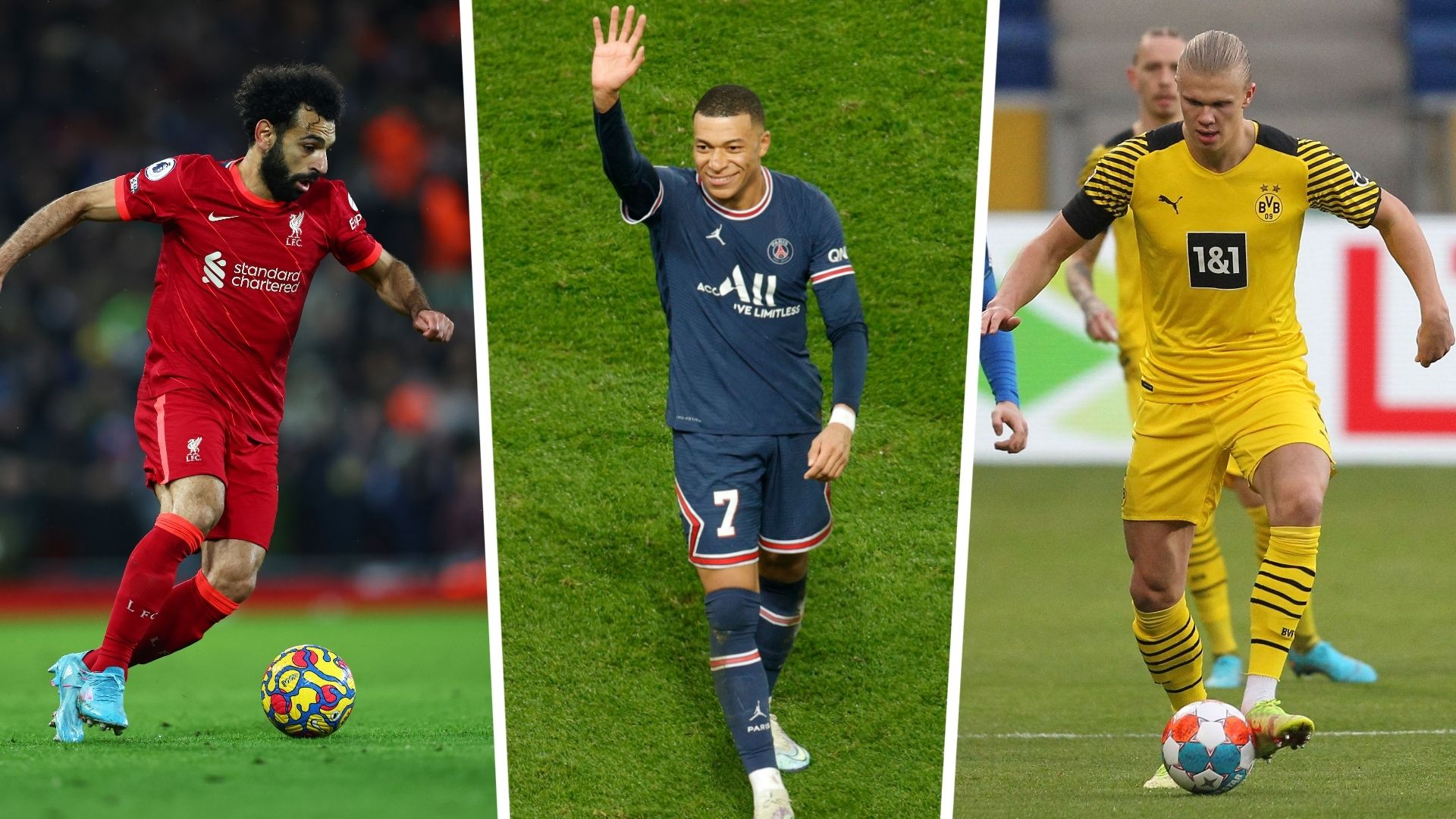 Mohamed Salah, Kylian Mbappe, Erling Haaland