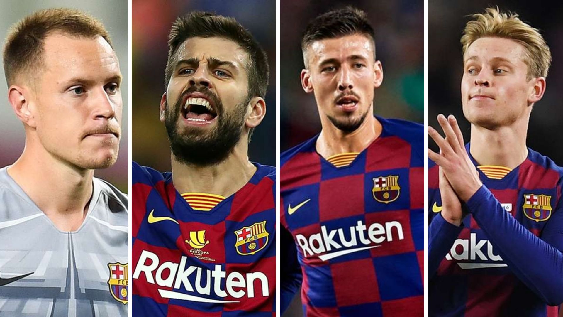 Gerard Pique, Marc-Andre ter Stegen, Frenkie de Jong and Clement Lenglet GFX