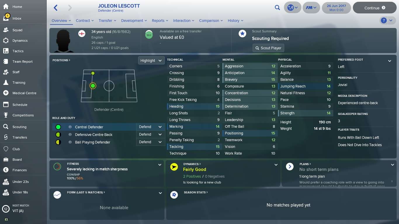 Football Manager 2018 Joleon Lescott