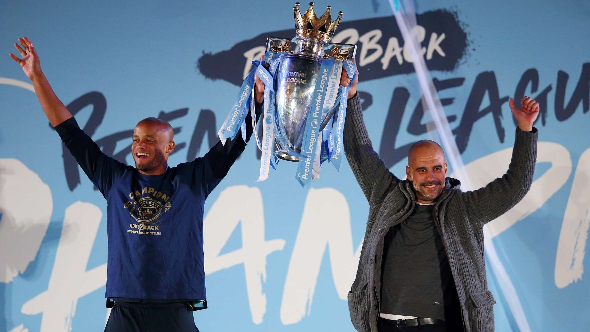 Pep Guardiola Vincent Kompany Manchester City Premier League title