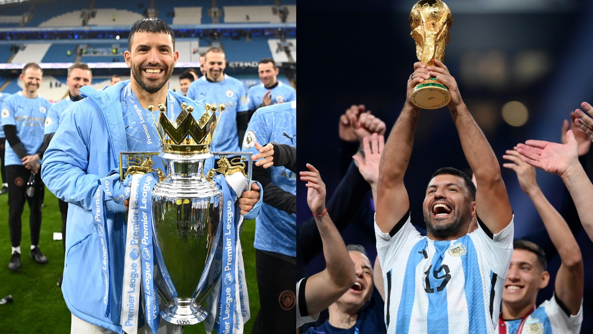 Sergio Aguero Manchester City & Argentina trophy