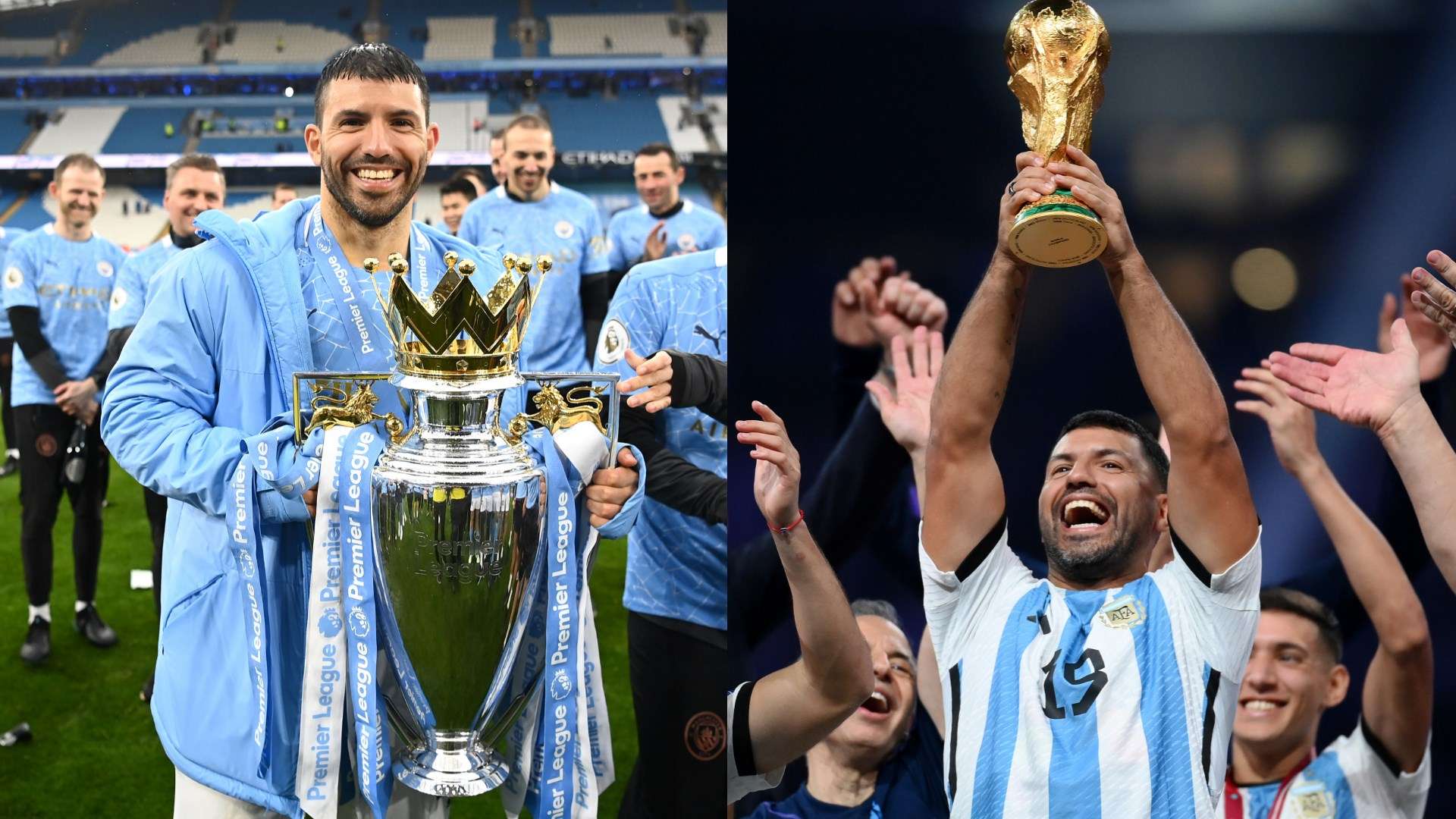 Sergio Aguero Manchester City & Argentina trophy
