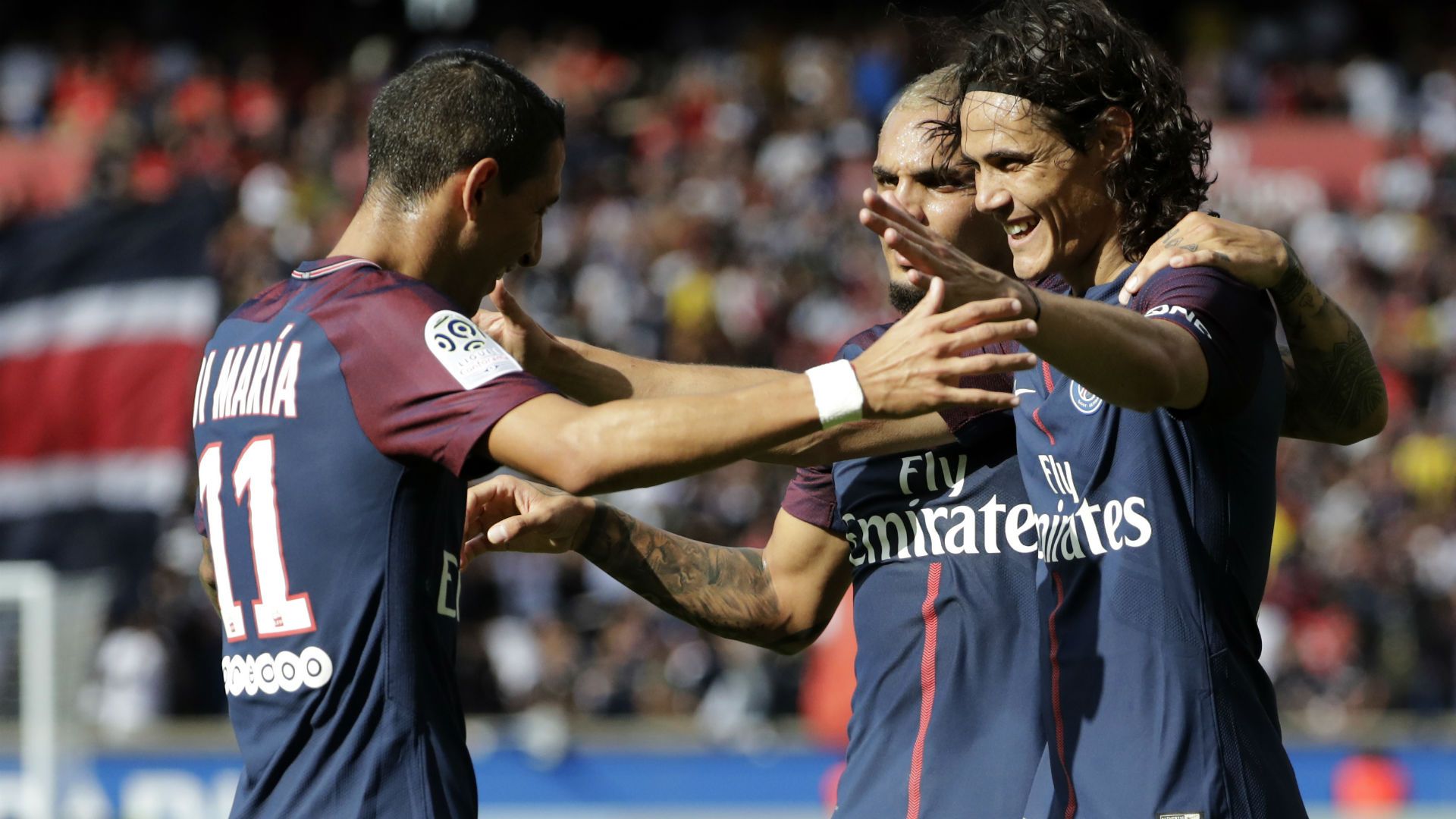 Edinson Cavani Daniel Alves Angel Di Maria PSG Amiens Ligue 1 05082017