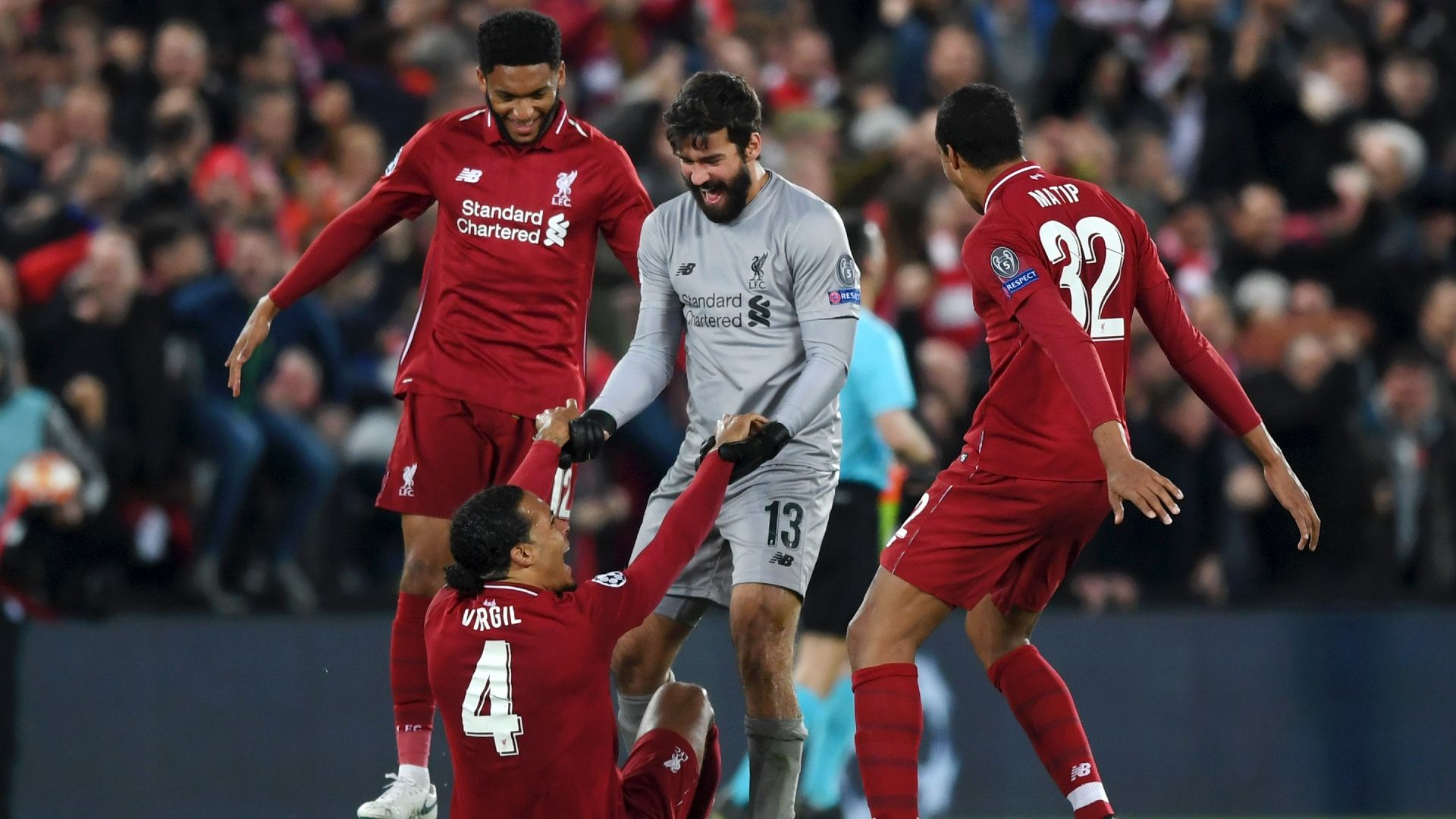 Joel Matip Alisson Becker Joe Gomez Virgil van Dijk Liverpool Barcelona 2019