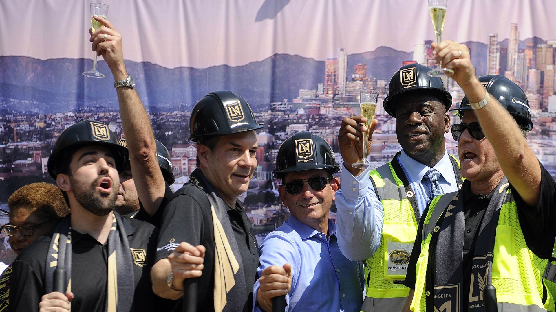 Will Ferrell Magic Johnson Don Garber LAFC groundbreaking 08232016