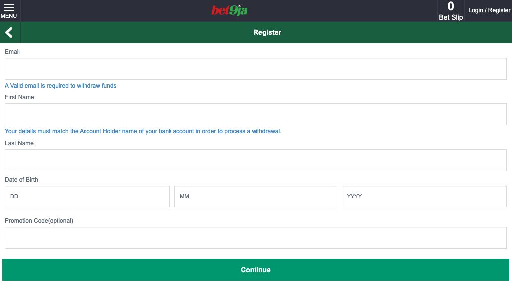 Bet9ja Mobile Lite Sign Up