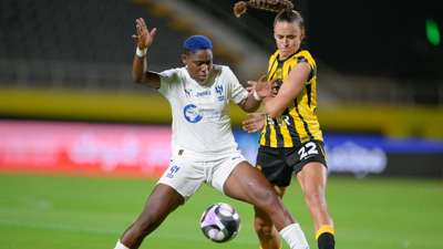 Asisat Oshoala and Ashleigh Plumptre