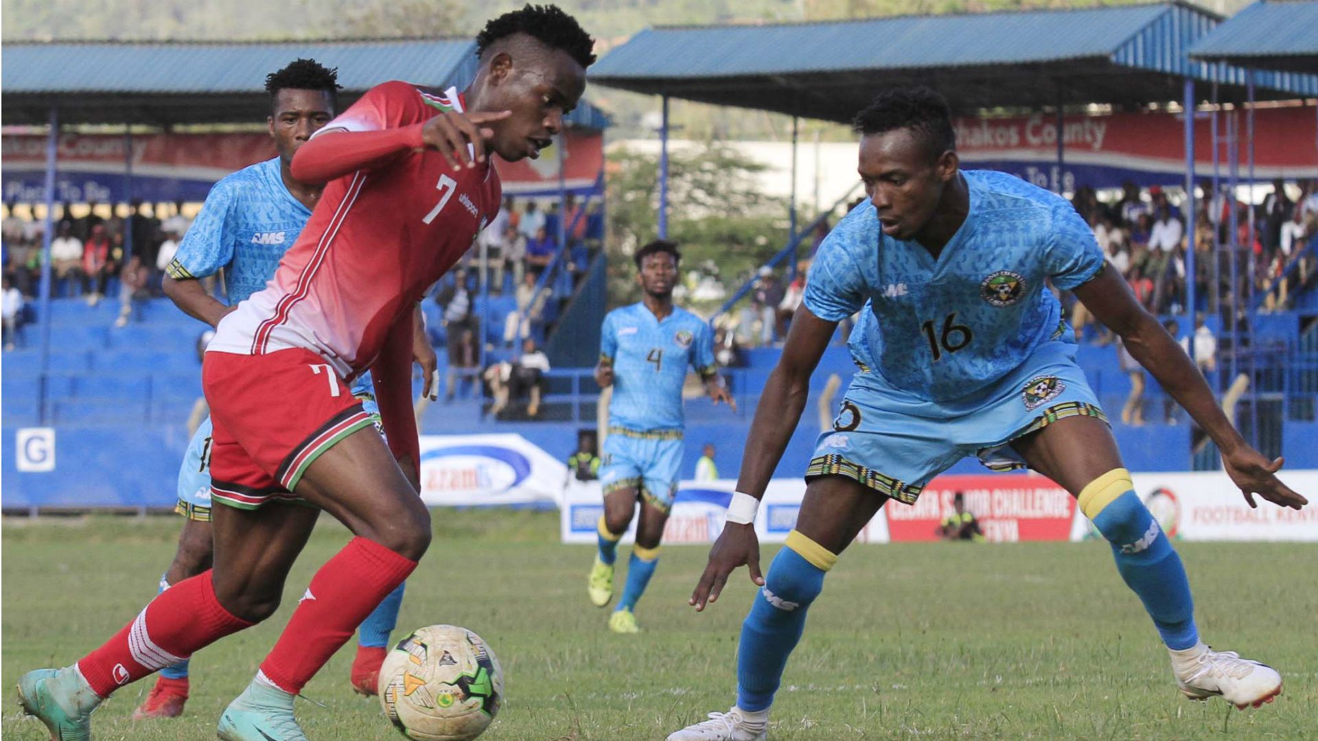 Ovella Ochieng' of Harambee Stars v Zanzibar