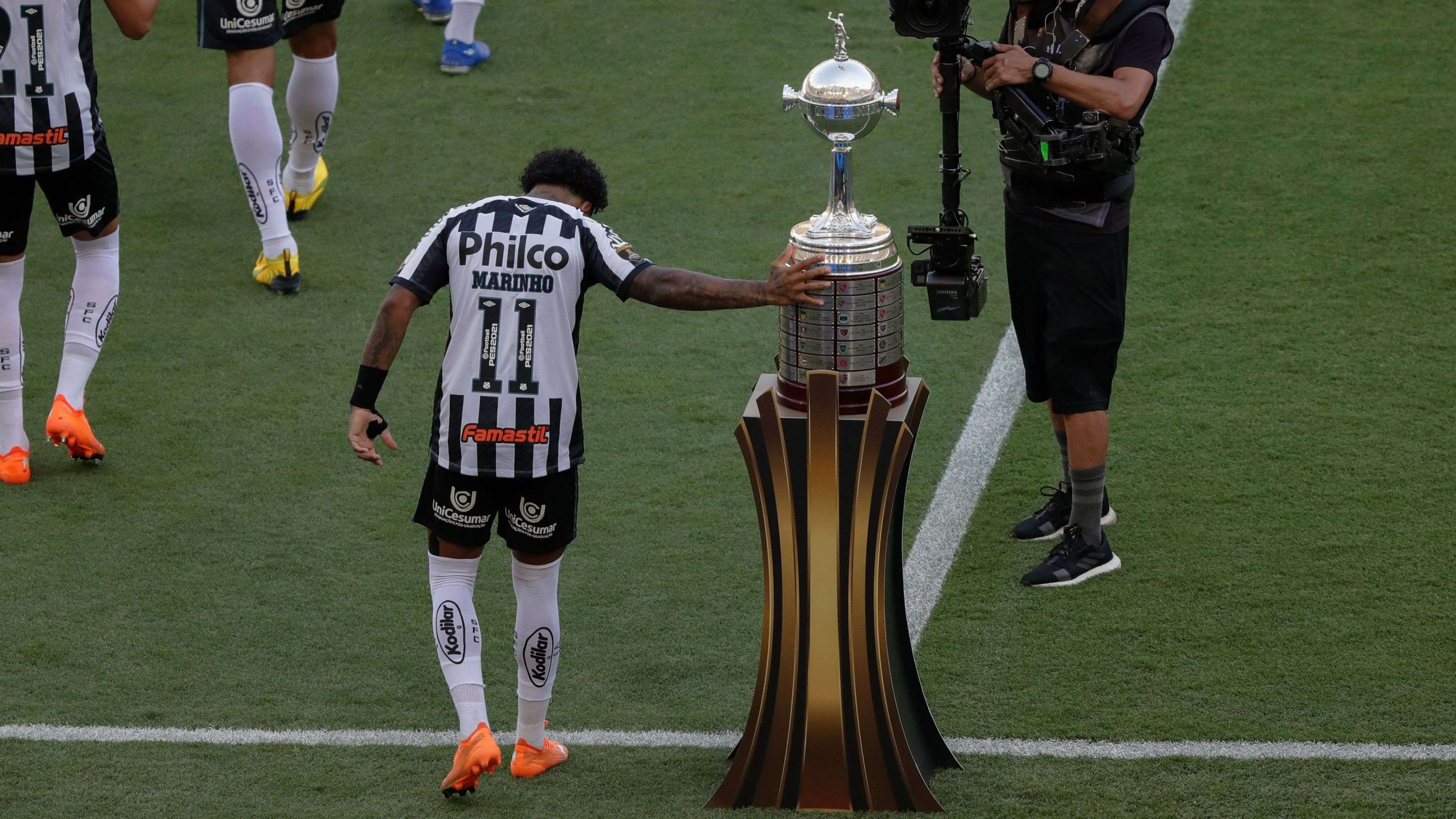 Marinho toca na taça da Libertadores - Palmeiras x Santos