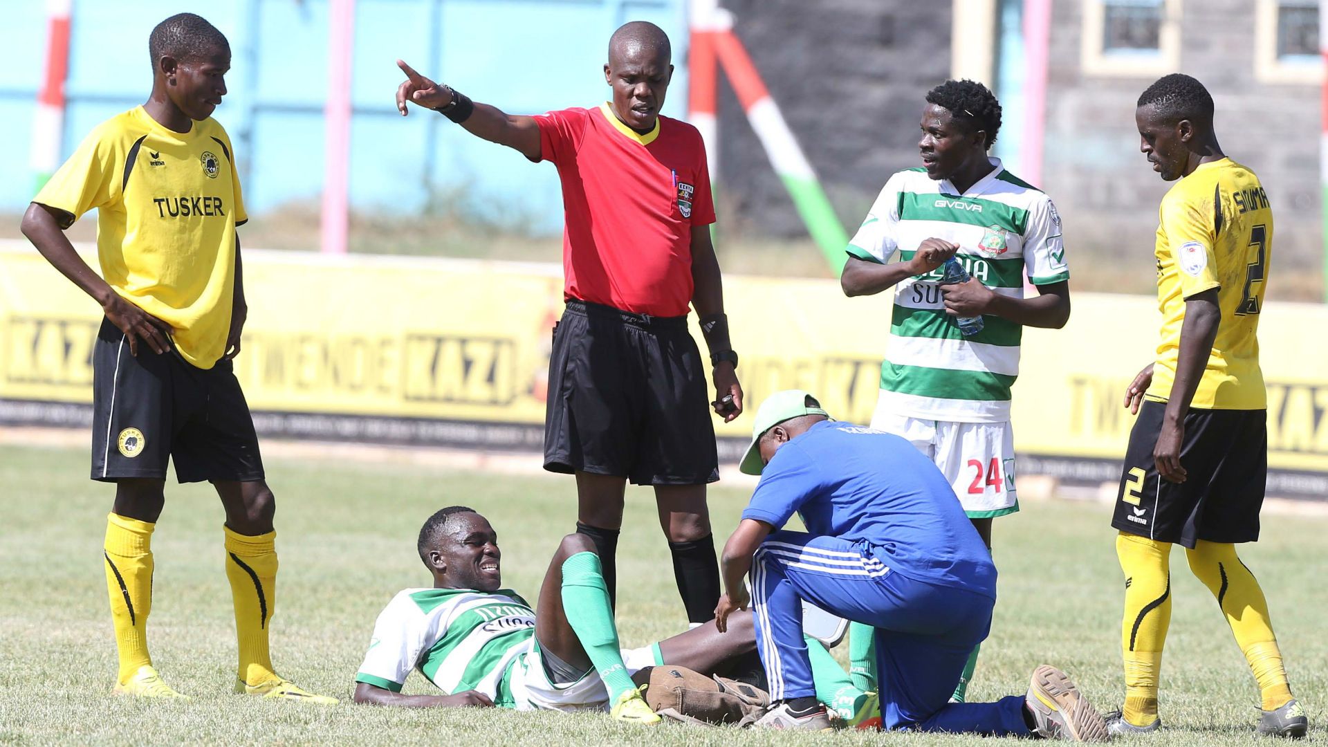 Nzoia Sugar player down injured.