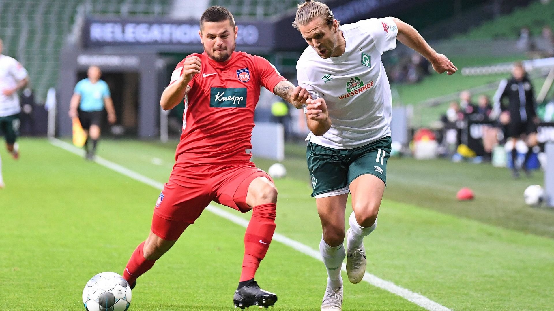 GERMANY ONLY: MARNON BUSCH HEIDENHEIM NICLAS FÜLLKRUG WERDER BREMEN BUNDESLIGA 02072020