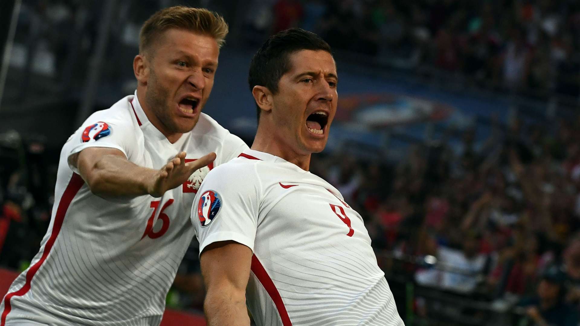 Lewandowski celebrates Poland Portugal Euro 2016