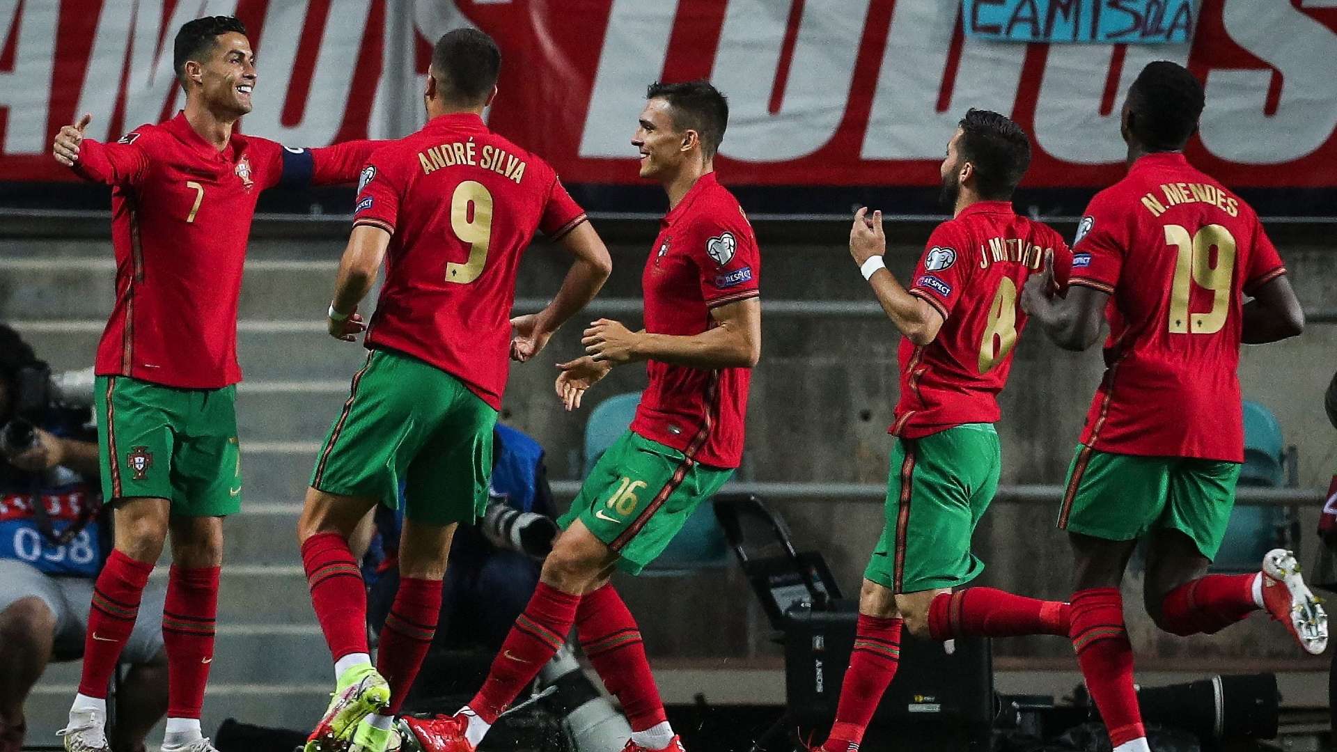 Portugal celebrate Cristiano Ronaldo goal vs Luxembourg 2021