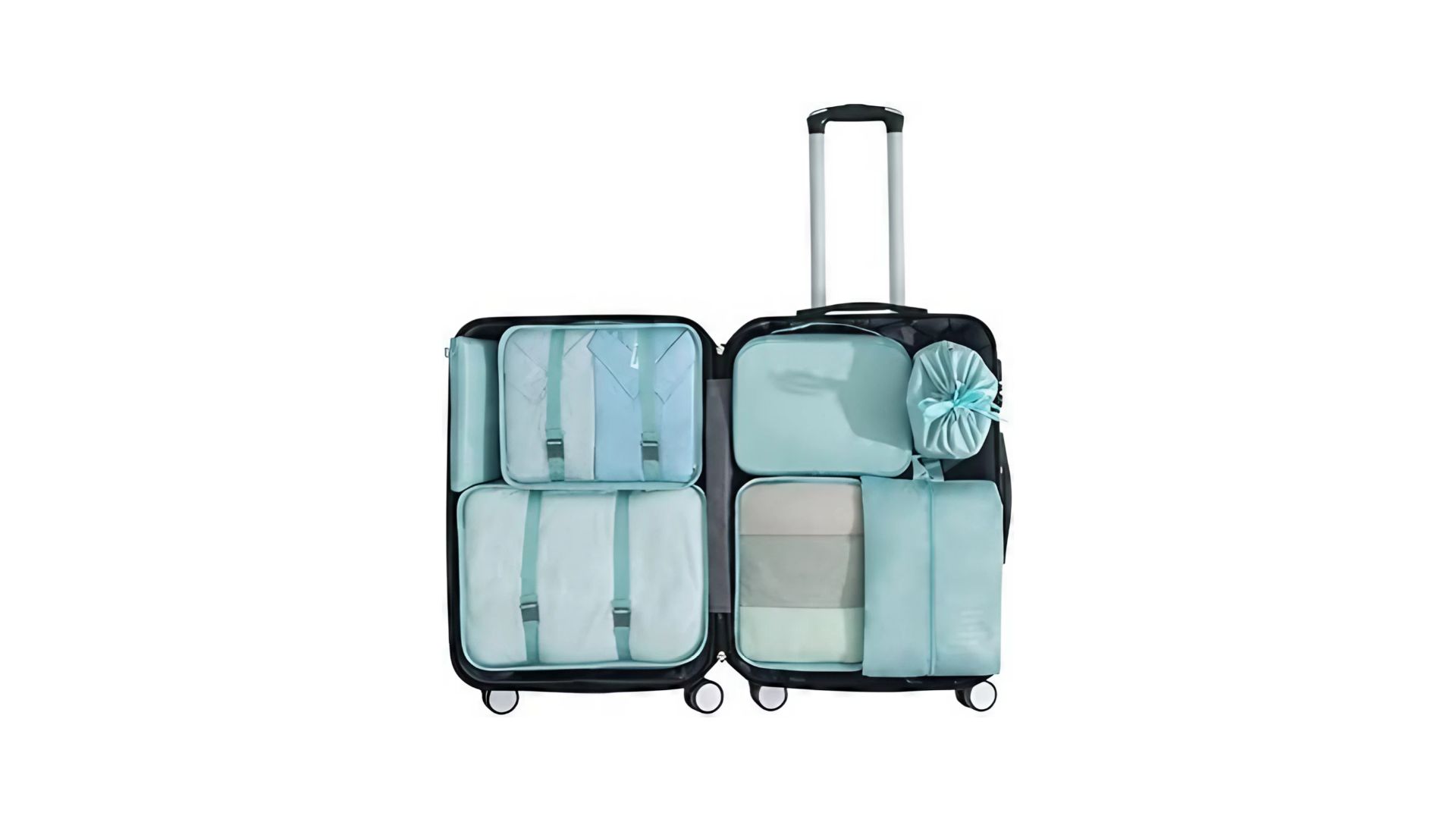 7 مجموعات من مكعبات التعبئة المضغوطة لحقائب السفر، منظمات تعبئة الأمتعة القابلة للتوسيع لملحقات السفر، حقائب تخزين أساسية للسفر مضغوطة وخفيفة الوزن للنساء والرجال (ازرق)