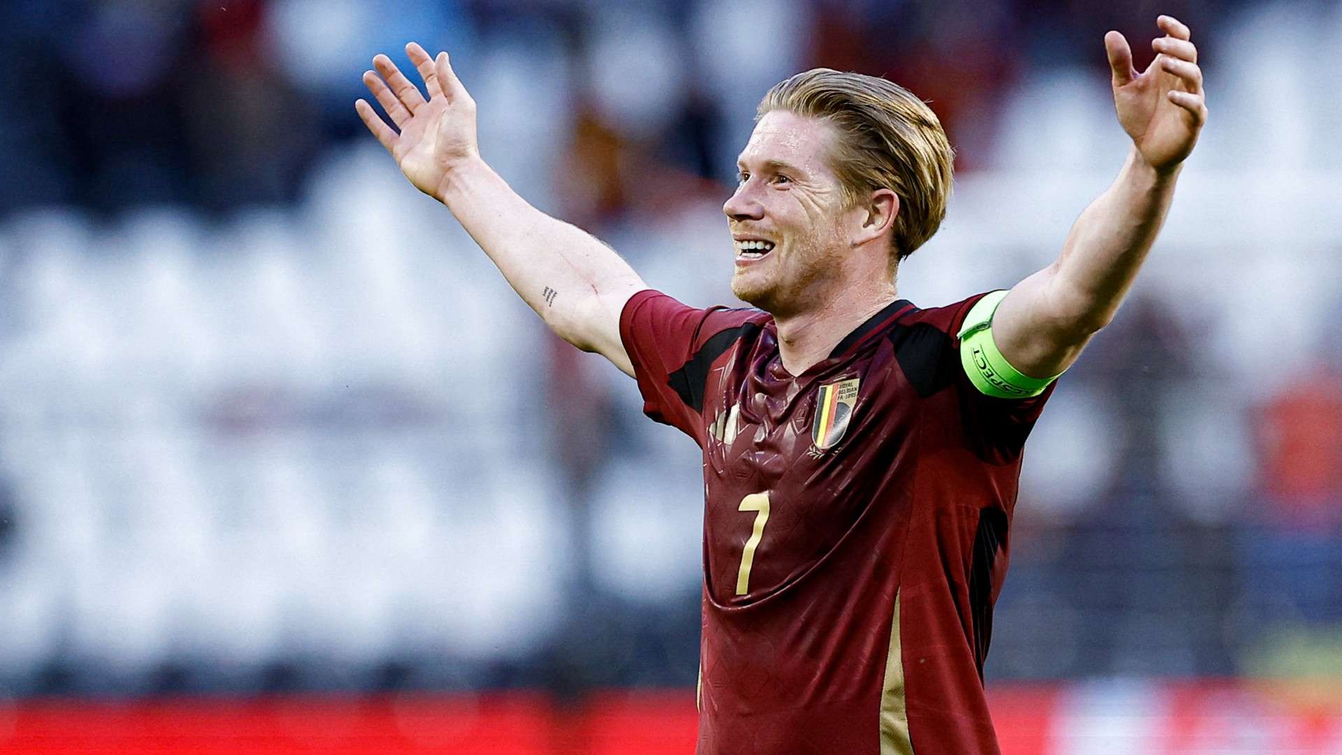 Belgium's midfielder #07 Kevin De Bruyne celebrates
