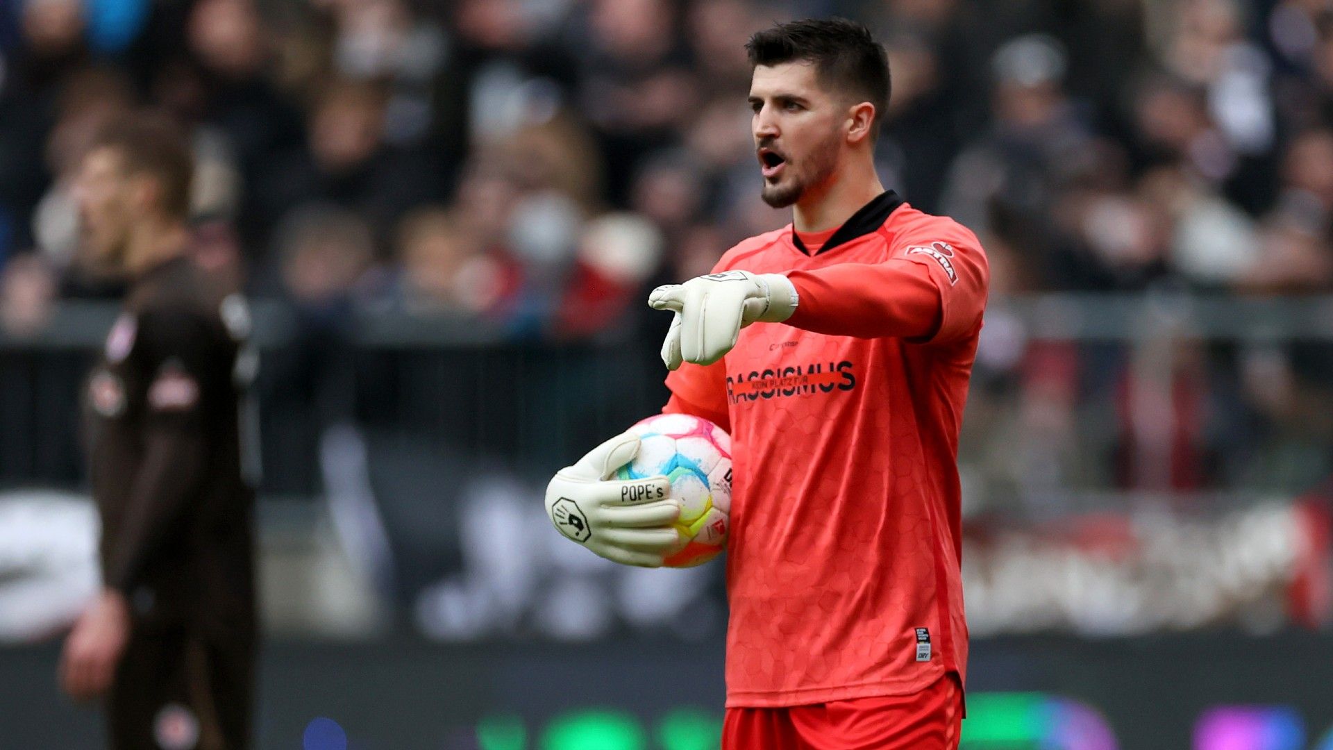 Nikola Vasilij, goalkeeper of FC St. Pauli gestures