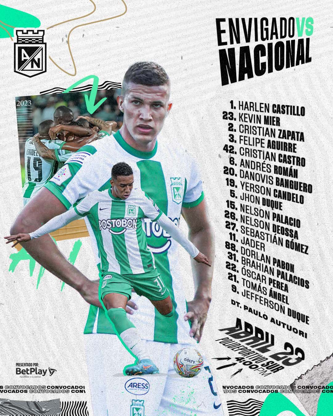 Convocados Atlético Nacional Fecha 15 Liga BetPlay 2023