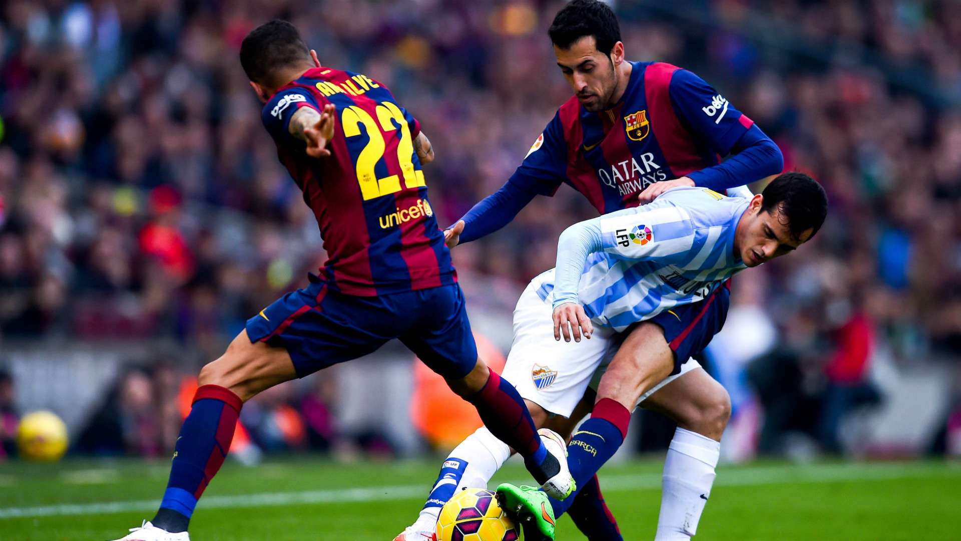 Dani Alves Sergio Busquets Juanmi Barcelona Malaga La Liga