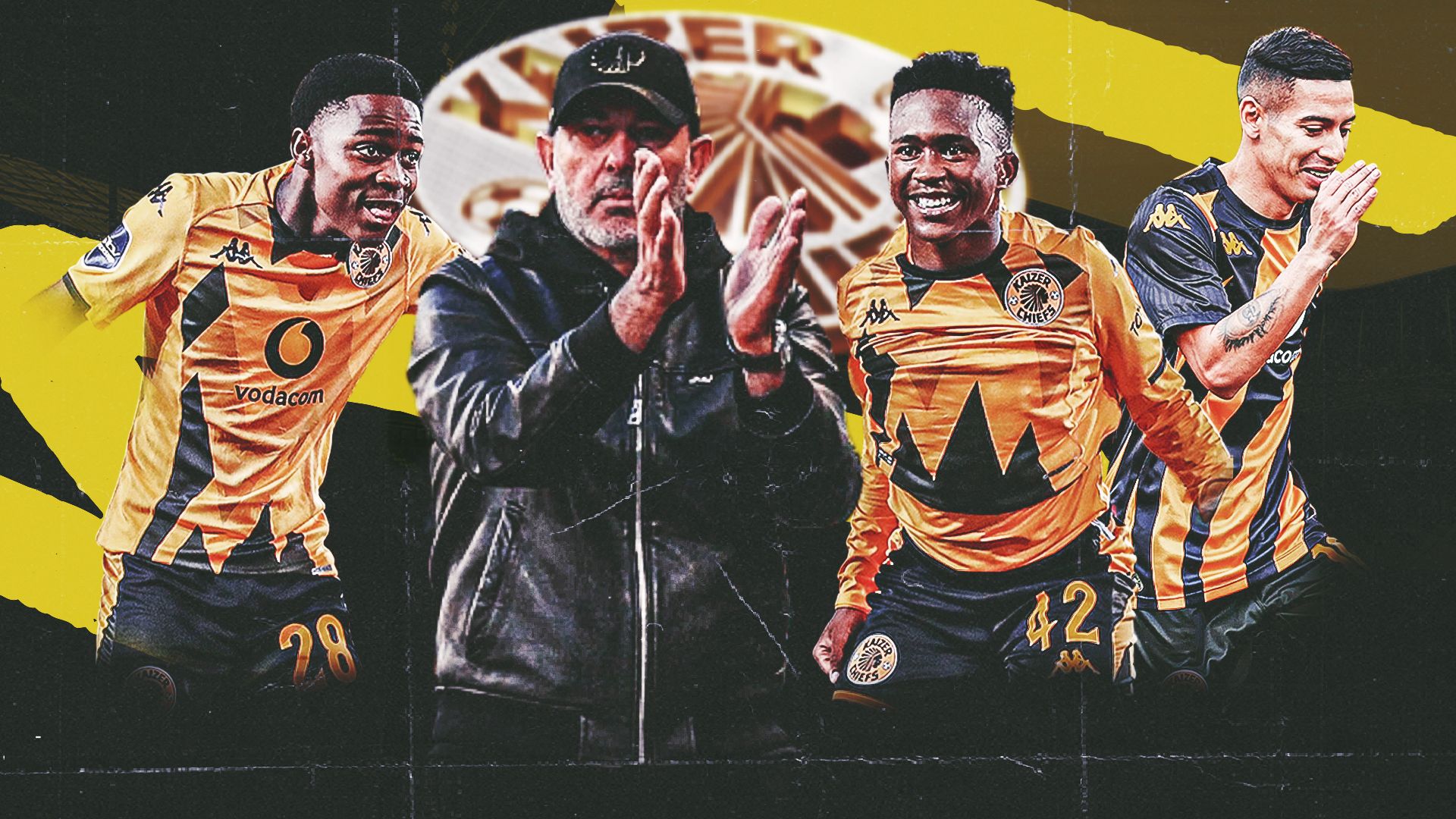 Nasreddine Nabi, Mduduzi Shabalala, Gaston Sirino and Mfundo Vilakazi of Kaizer Chiefs
