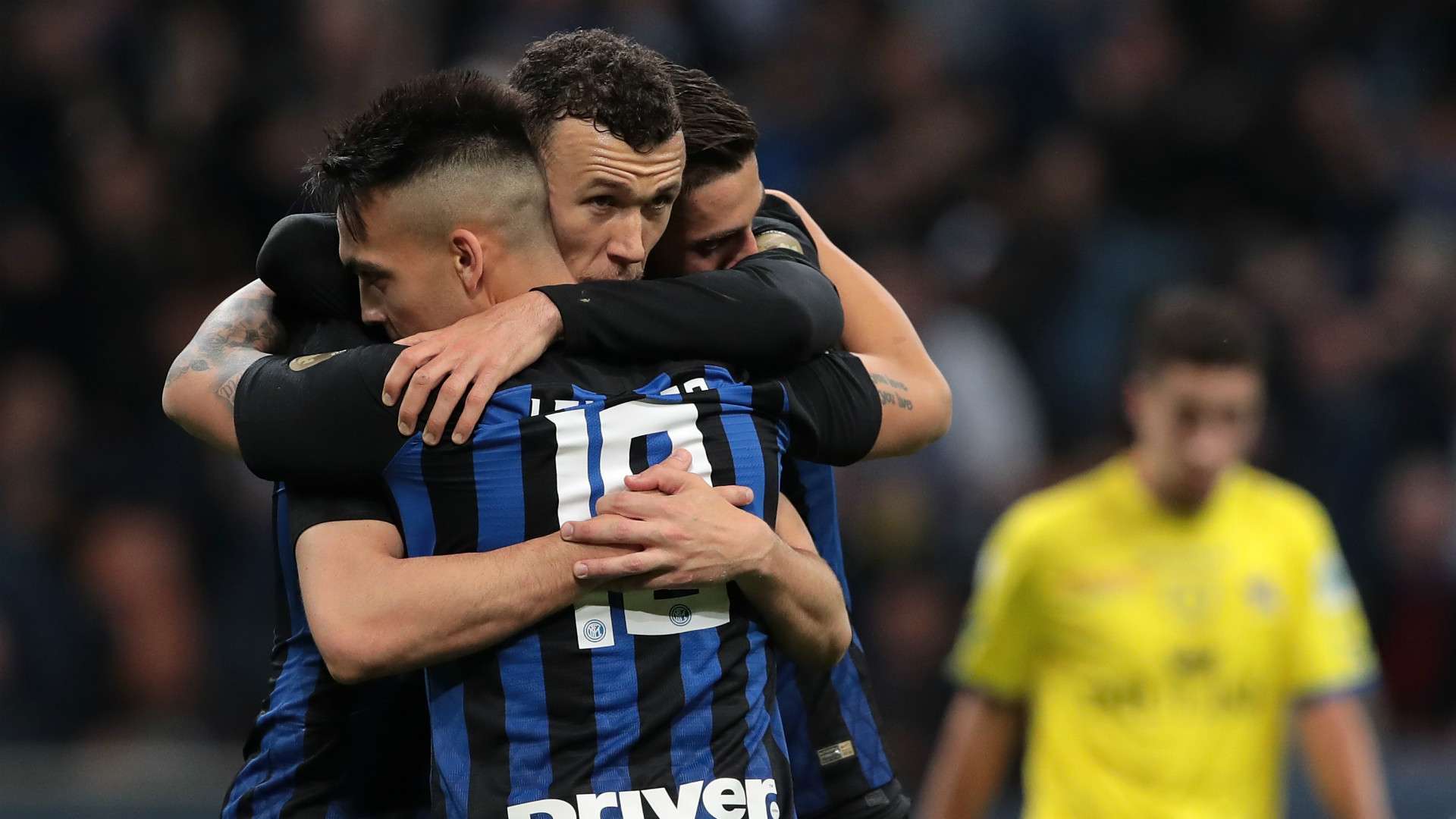 Inter celebrating Ivan Perisic Lautaro Martinez