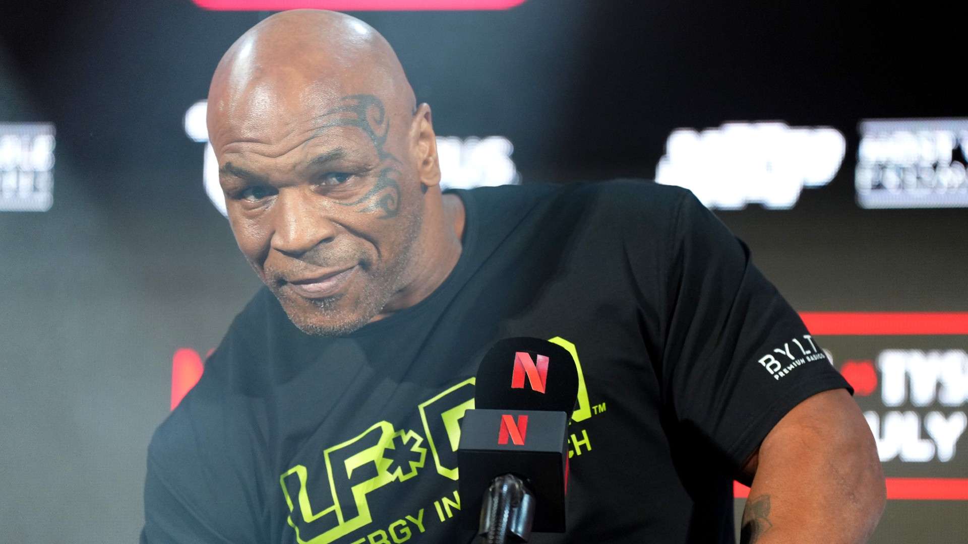Mike Tyson speaks onstage during the Jake Paul vs. Mike Tyson