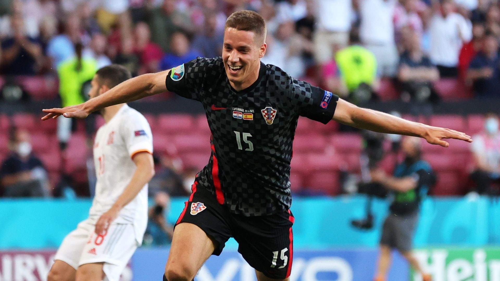 Mario Pasalic, Croatia celebrates goal vs Spain, Euro 2020