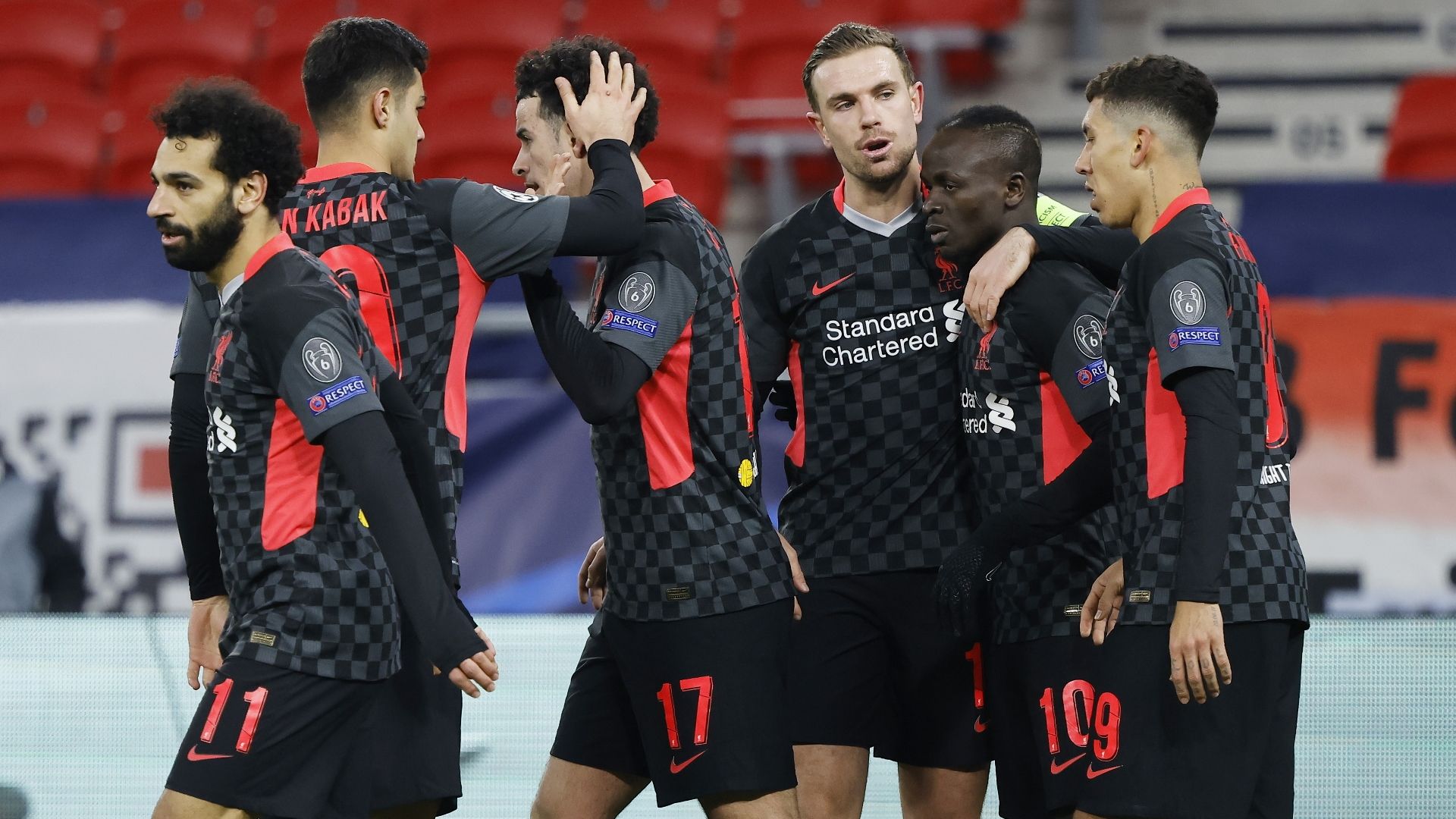 Liverpool celebrate vs RB Leipzig, Champions League 2020-21