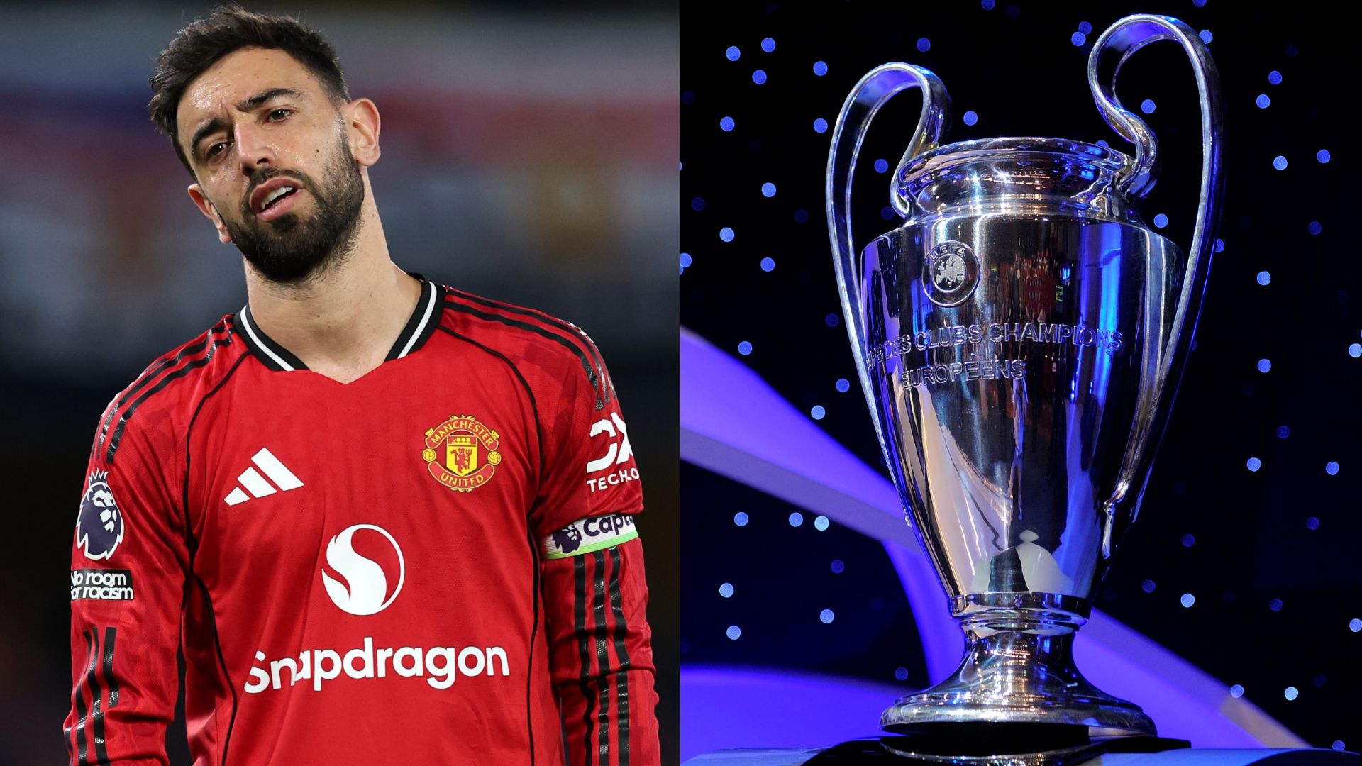 Manchester United Champions League trophy Bruno Fernandes