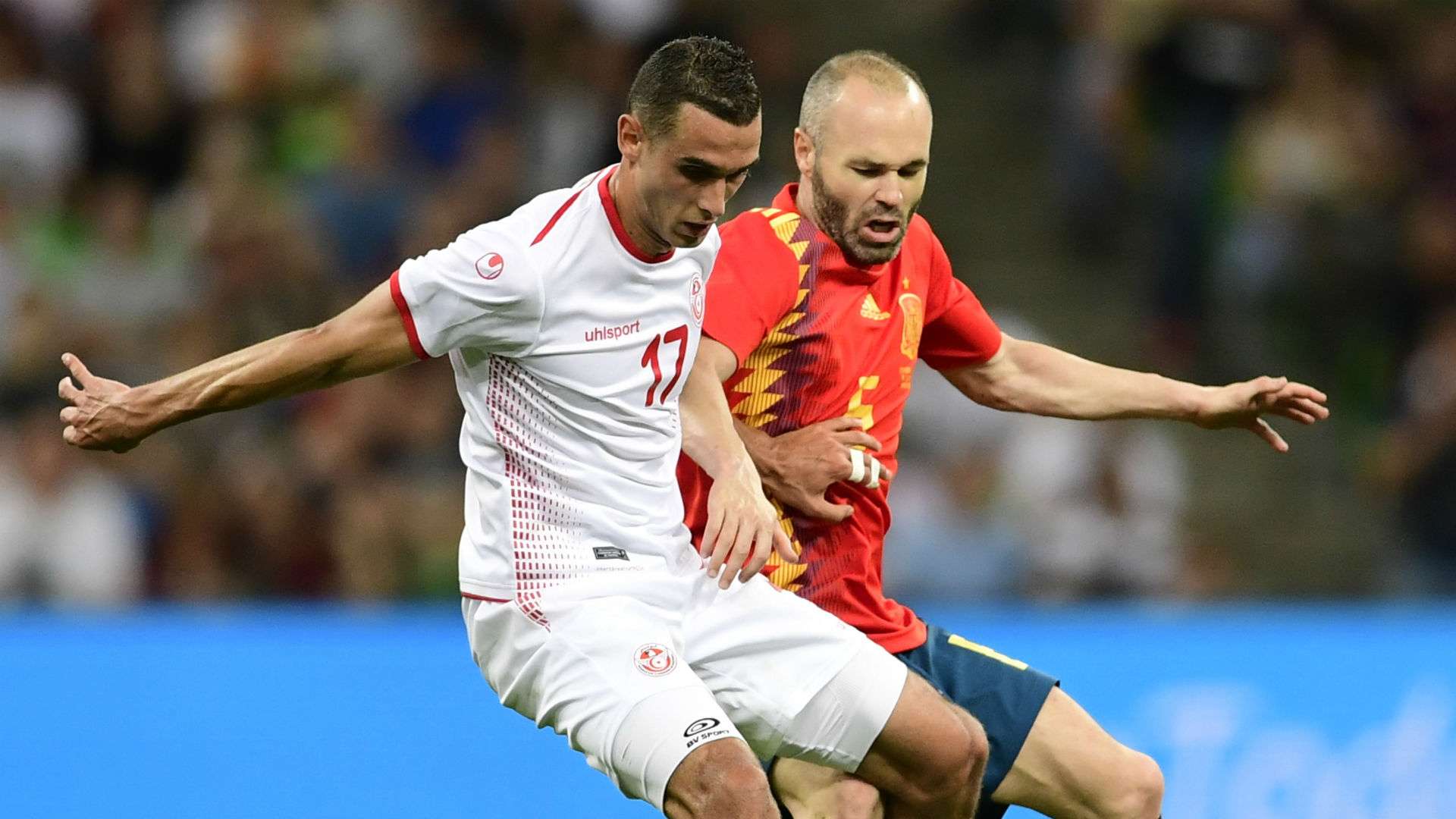 Andres Iniesta Ellyes Skhiri Spain Tunisia friendly 2018