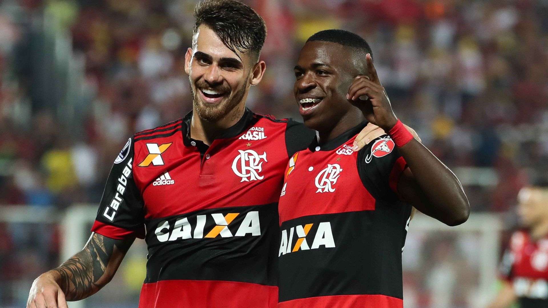 Vinicius Jr Felipe Vizeu Flamengo Palestino Copa Sudamericana 09082017