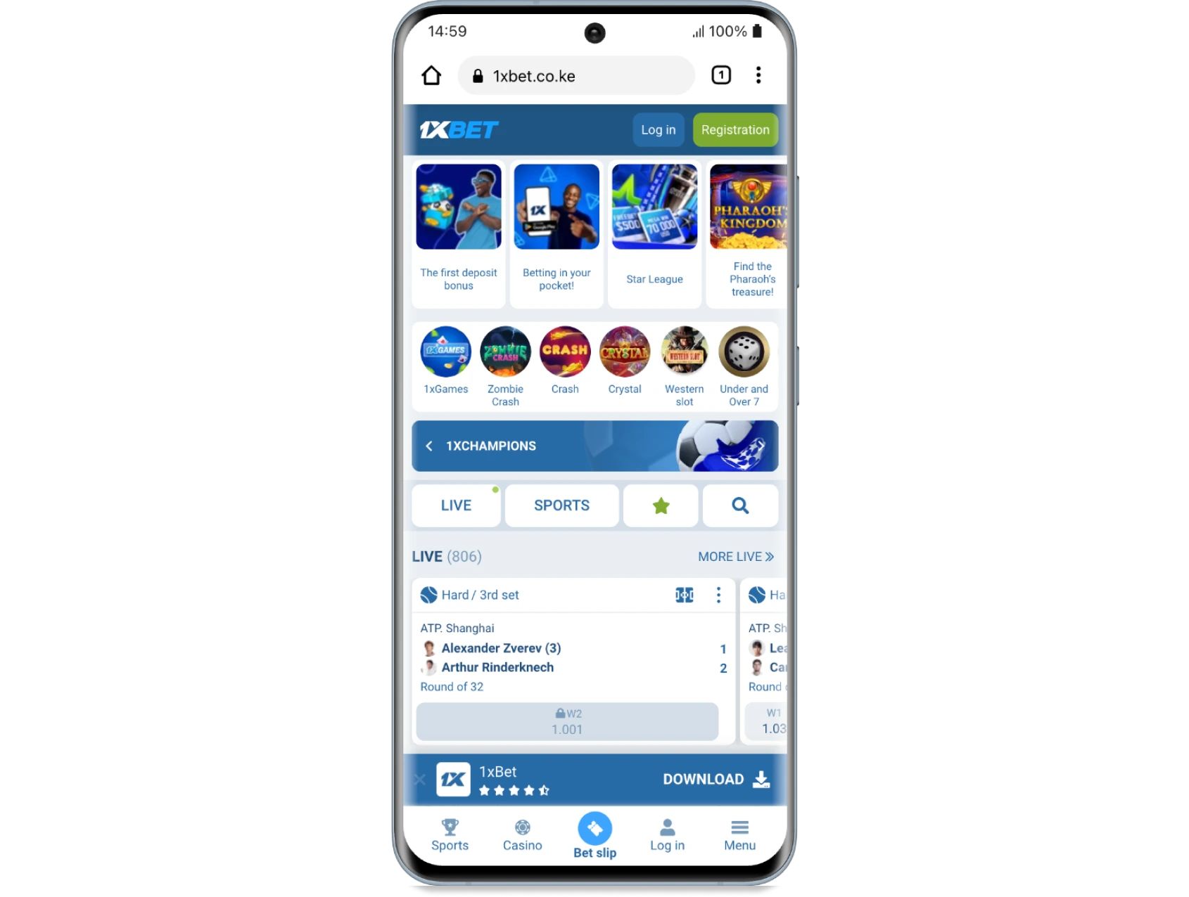 1xbet kenya mobile homepage