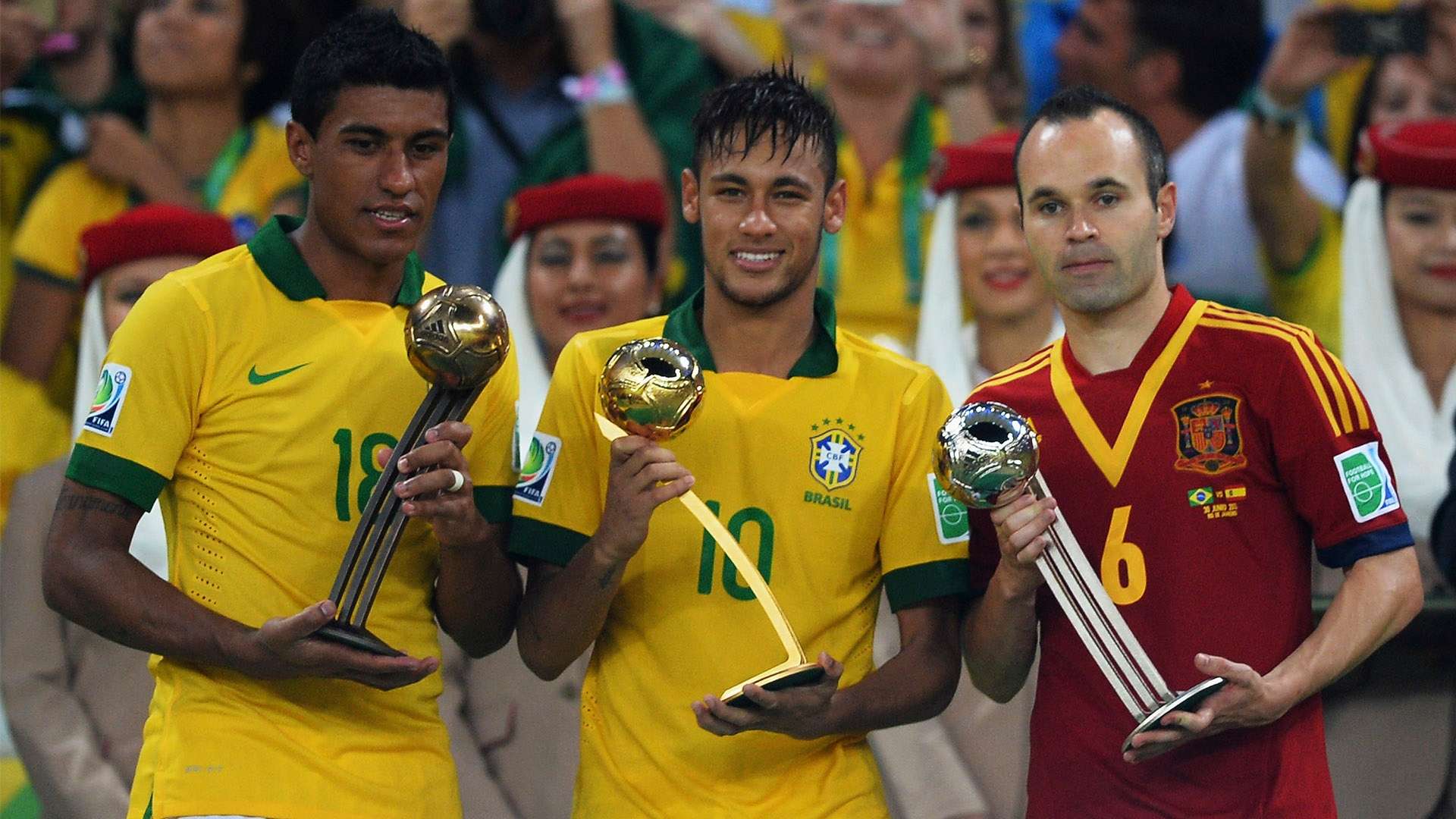 Neymar Andres Iniesta Paulinho Golden Ball Confederations Cup Brazil 2013