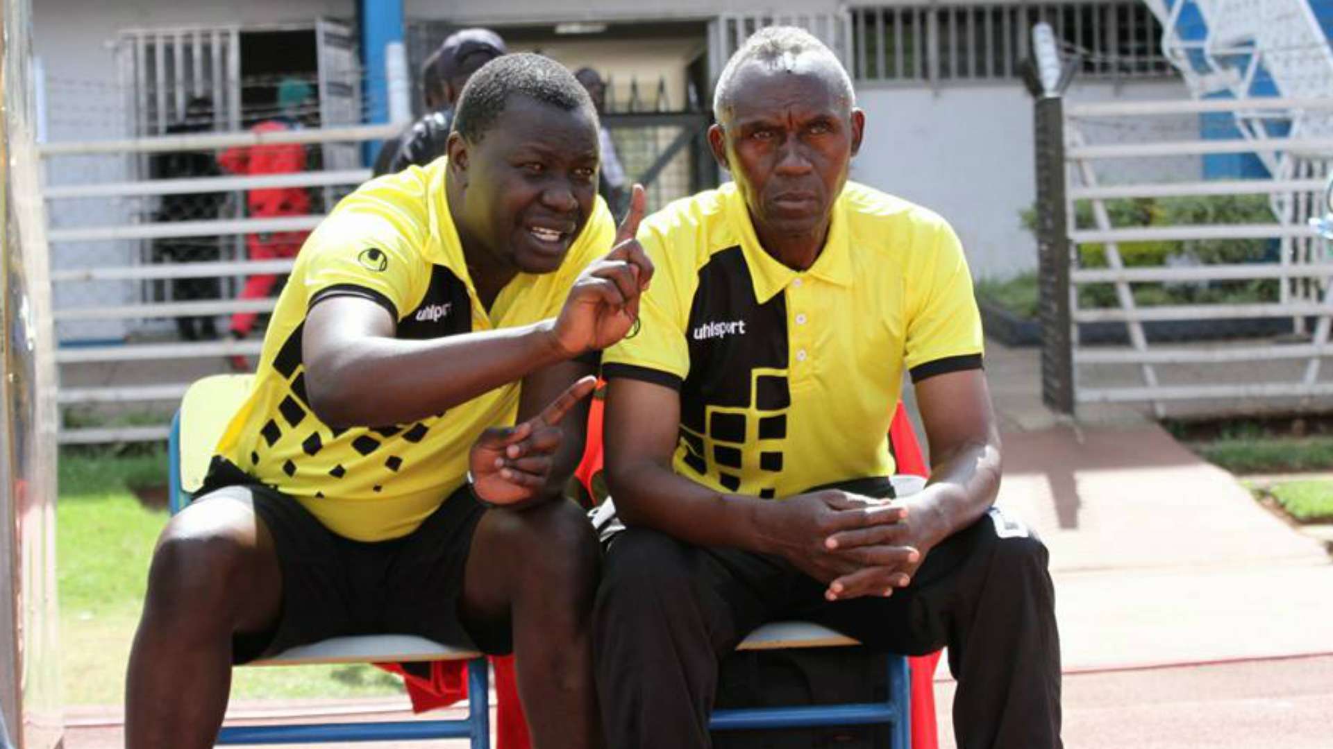 Western Stima coach Henry Omino and Hesbon Nyabinge