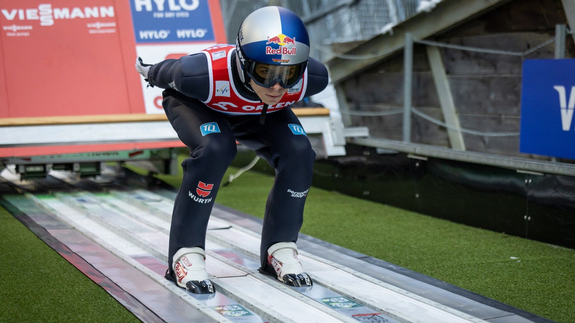 Andreas Wellinger of Germany goes down the ramp