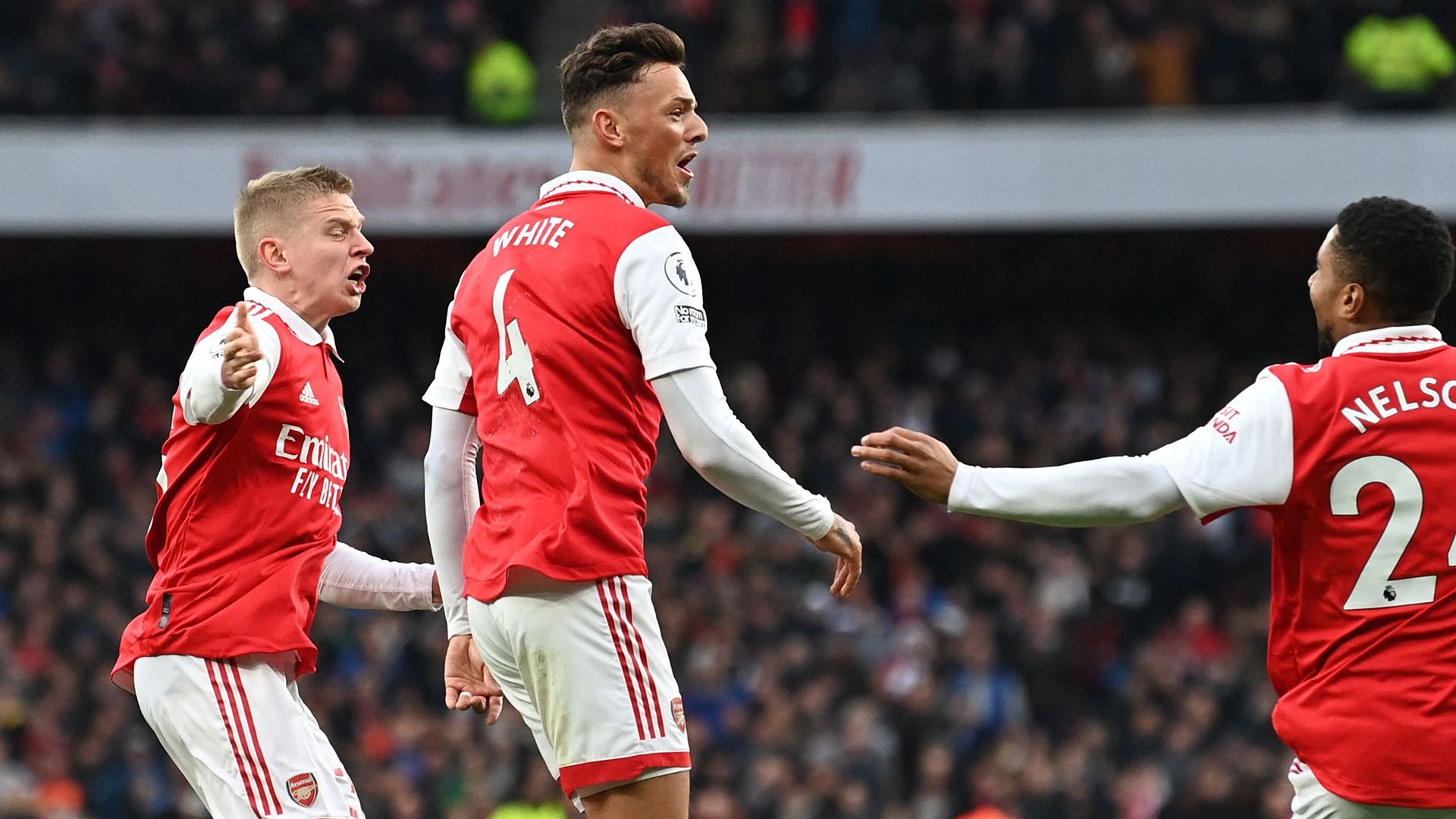 Ben White celebrates Arsenal Bournemouth Premier League 2022-23