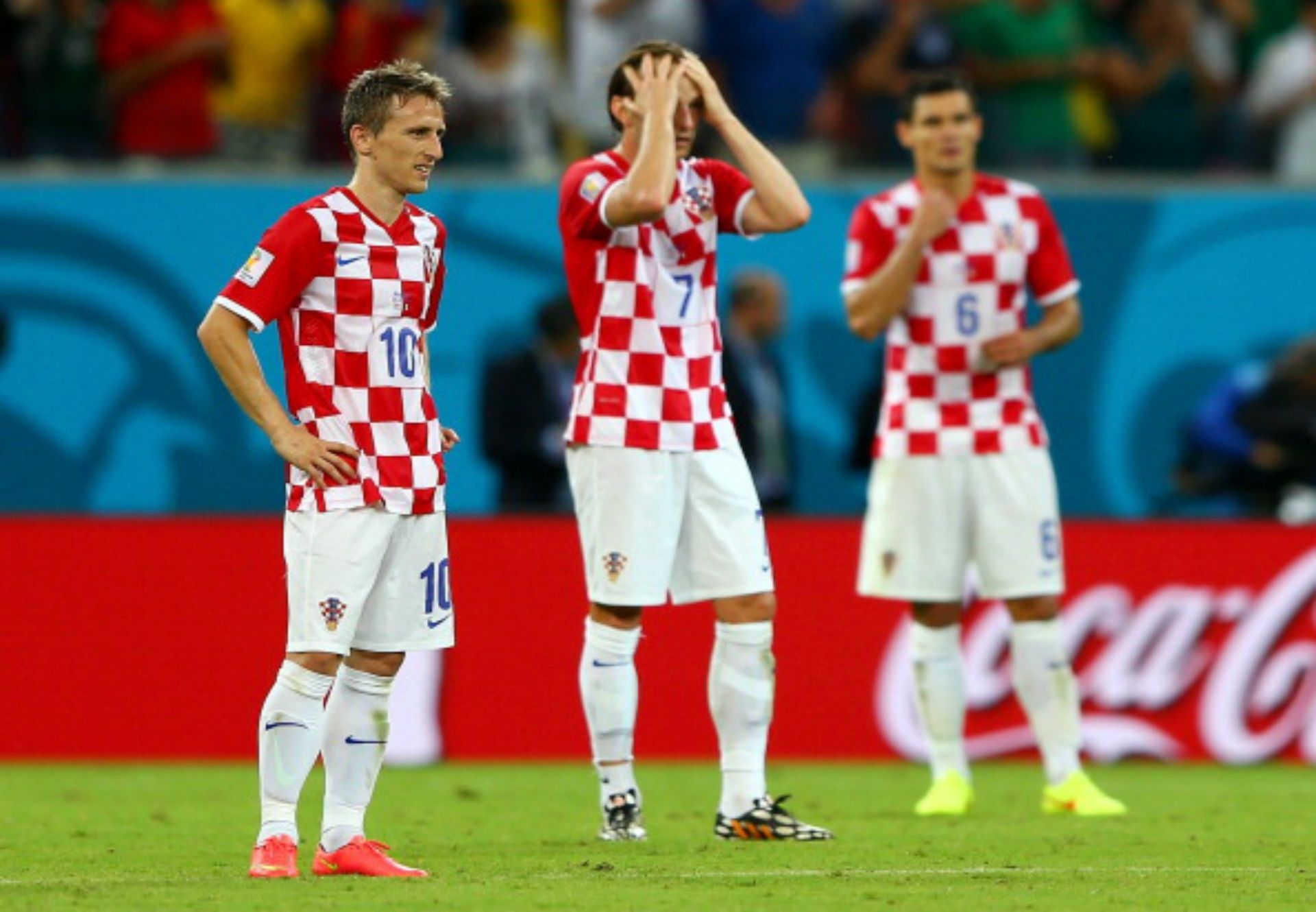 LUKA MODRIC, IVAN RAKITIC, DEJAN LOVREN CROATIA 2014 WORLD CUP GROUP A 06232014