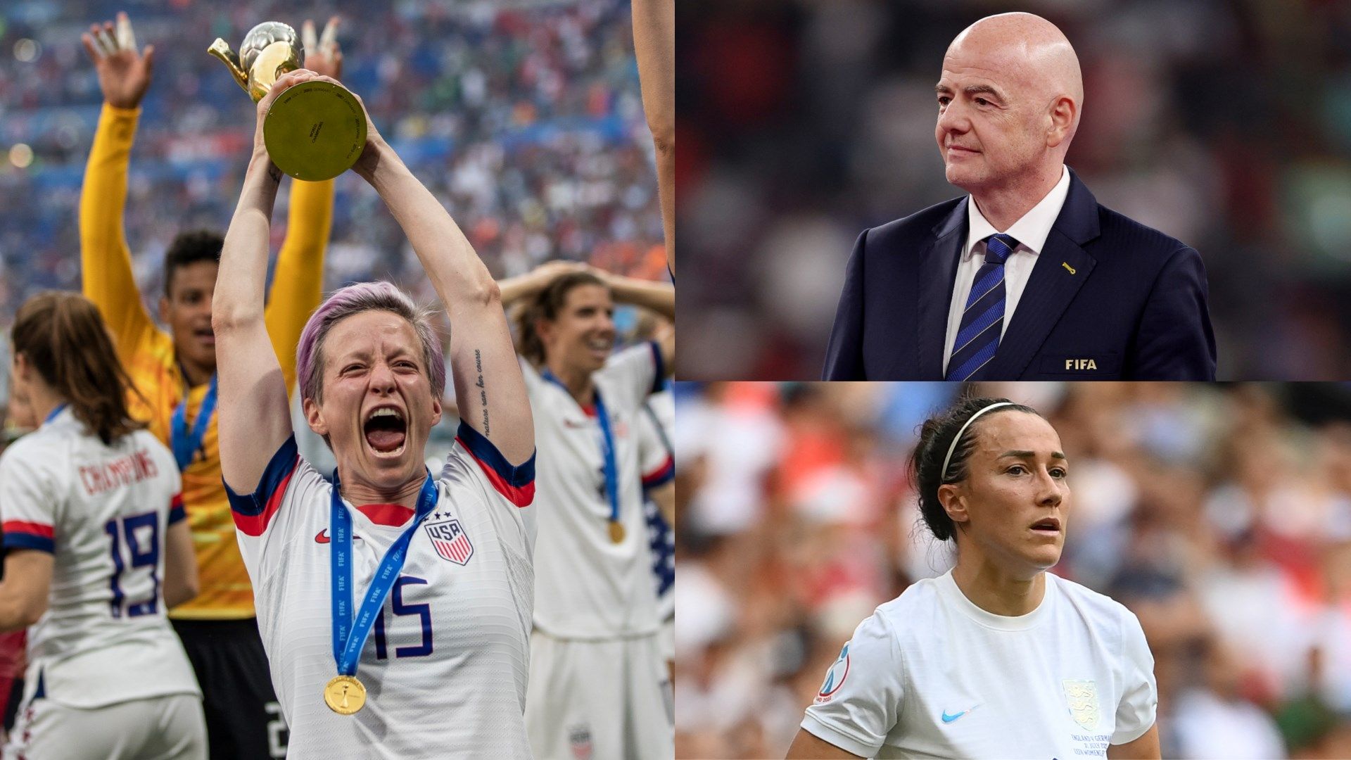 Megan Rapinoe Gianni Infantino Lucy Bronze composite
