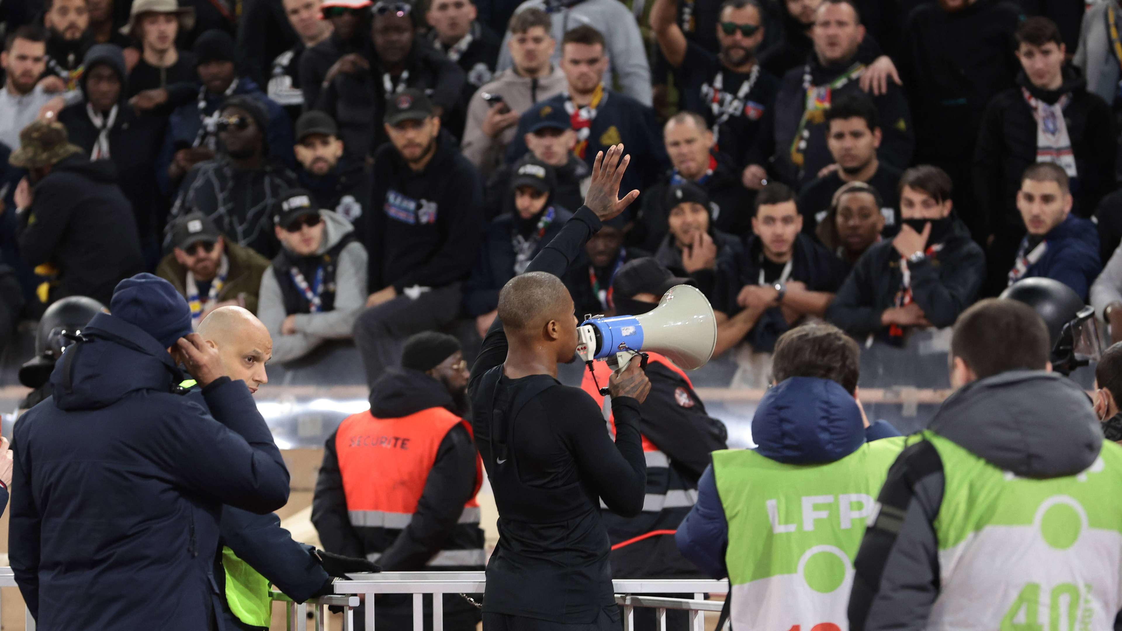 PSG Presnel Kimpembe talks to his supporters after loss against Monaco