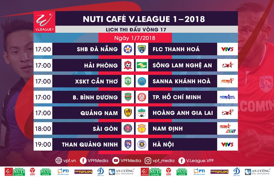 Lịch thi đấu V.League 2018 sau vòng 16
