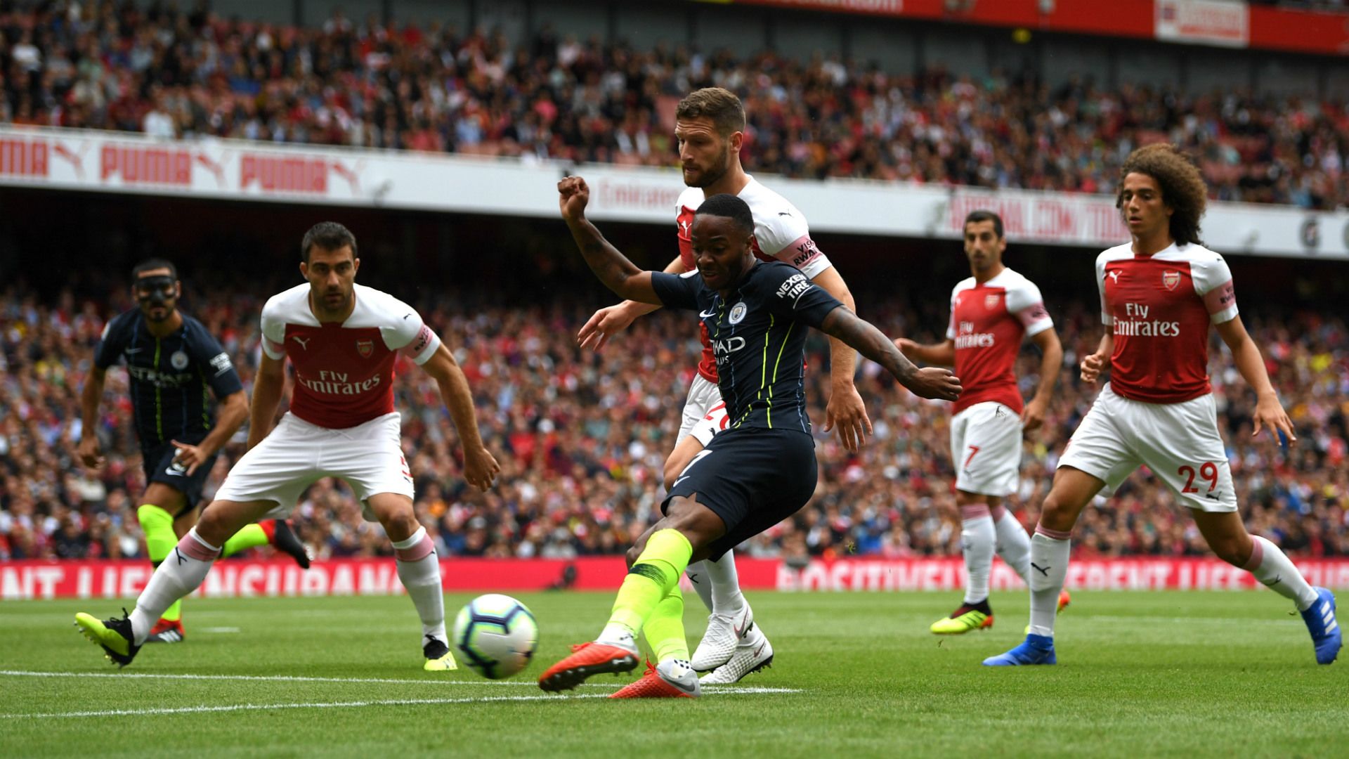Raheem Sterling shot Arsenal Manchester City Premier League 2018-19