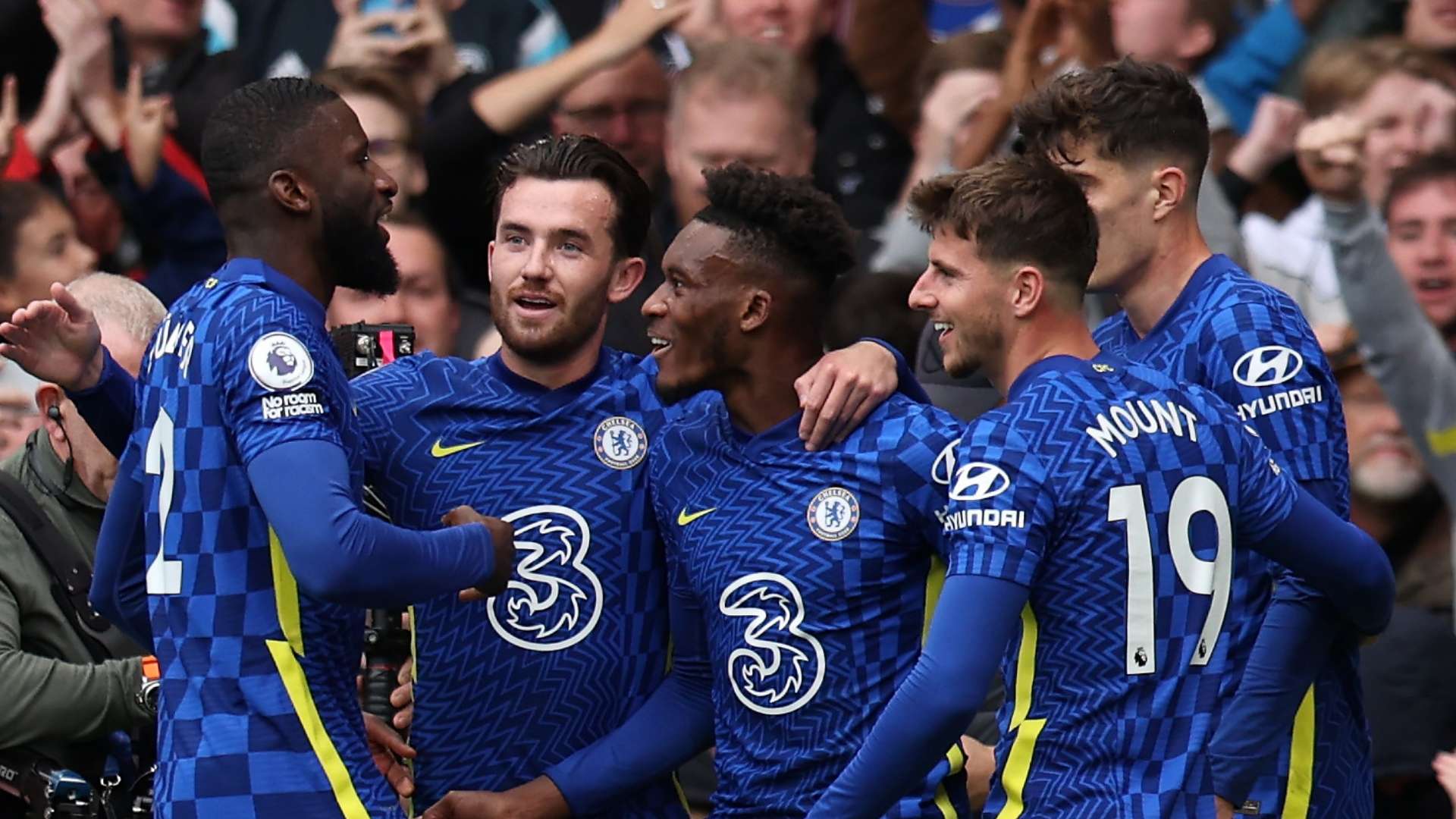 Chelsea celebrate Callum Hudson-Odoi goal vs Norwich, 2021-22