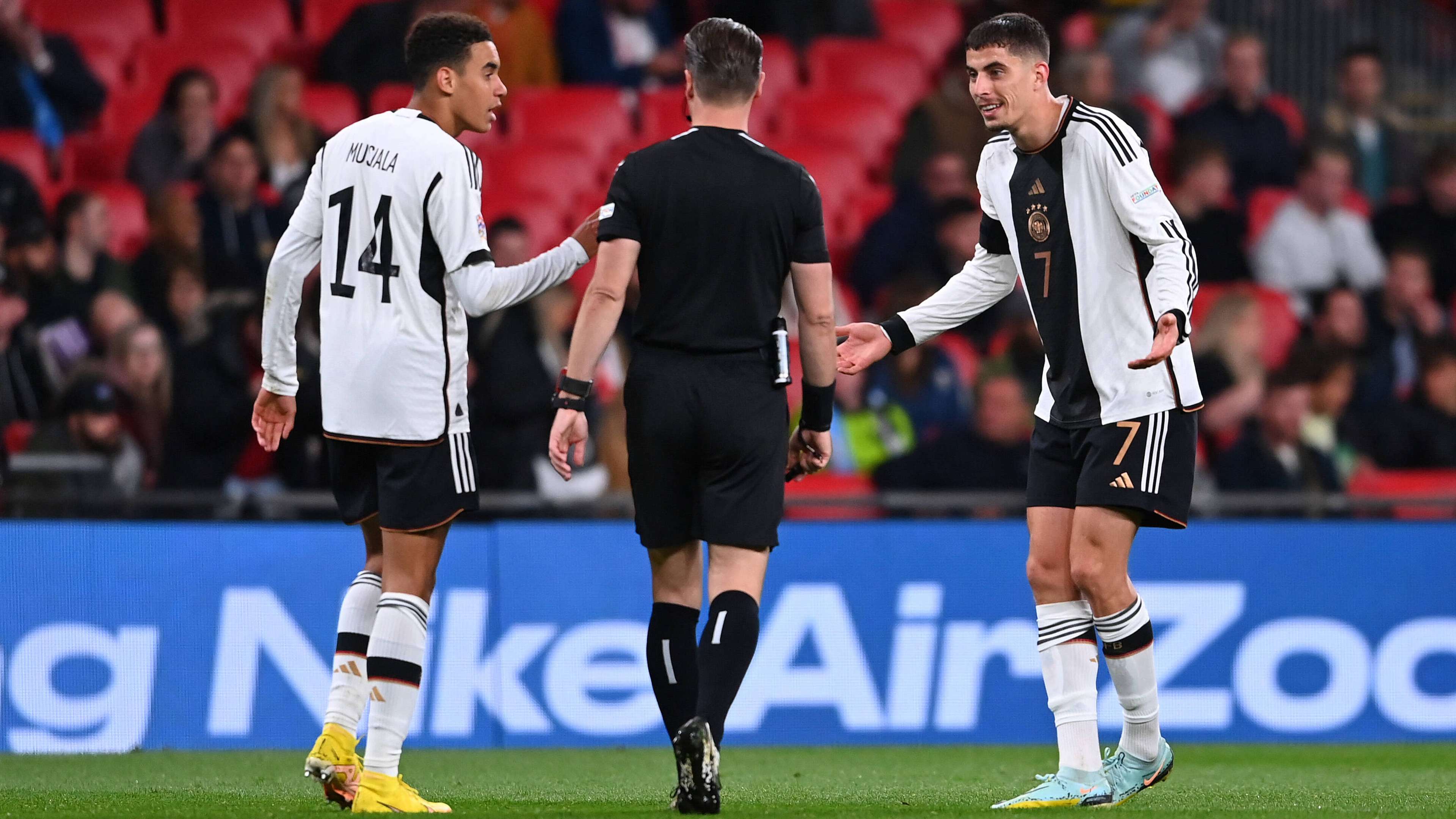 GERMANY ONLY Kai Havertz Jamal Musiala Referee Danny Makkelie Germany vs. England