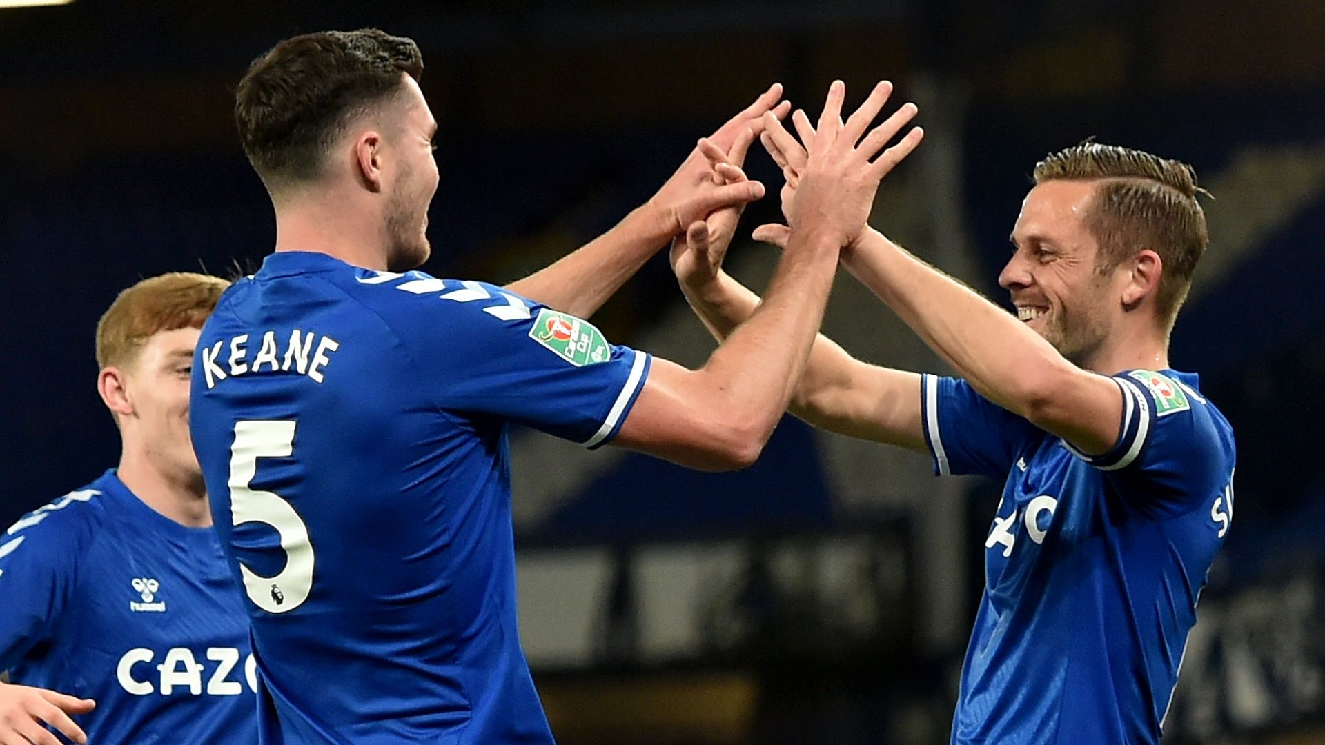 Everton celebrate goal vs Salford, Carabao Cup 2020-21